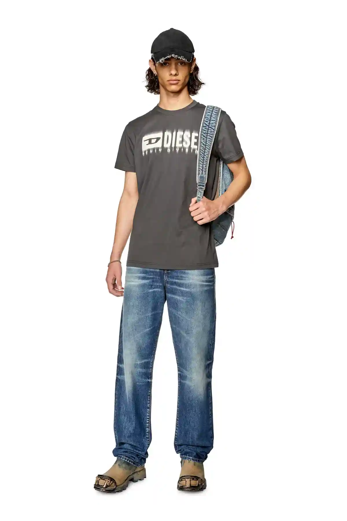 Grey T-shirt with smudged logo print