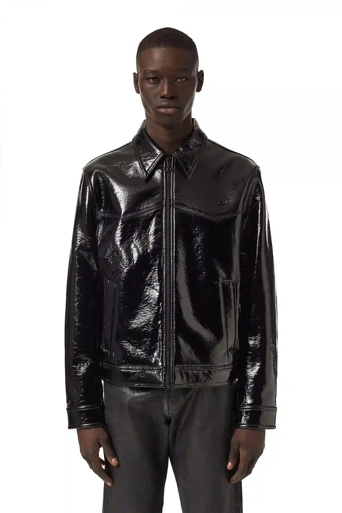 Black Vinyl-effect trucker jacket