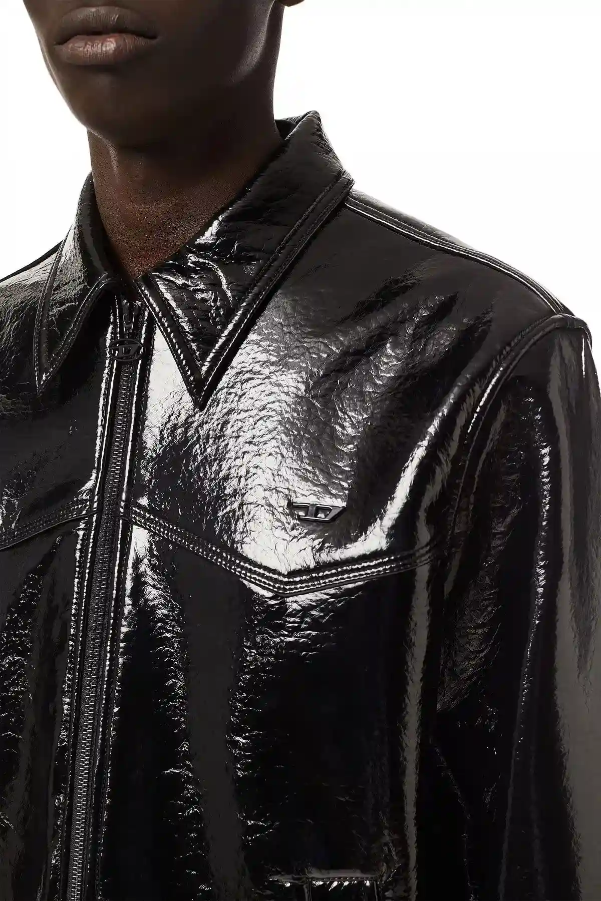 Black Vinyl-effect trucker jacket