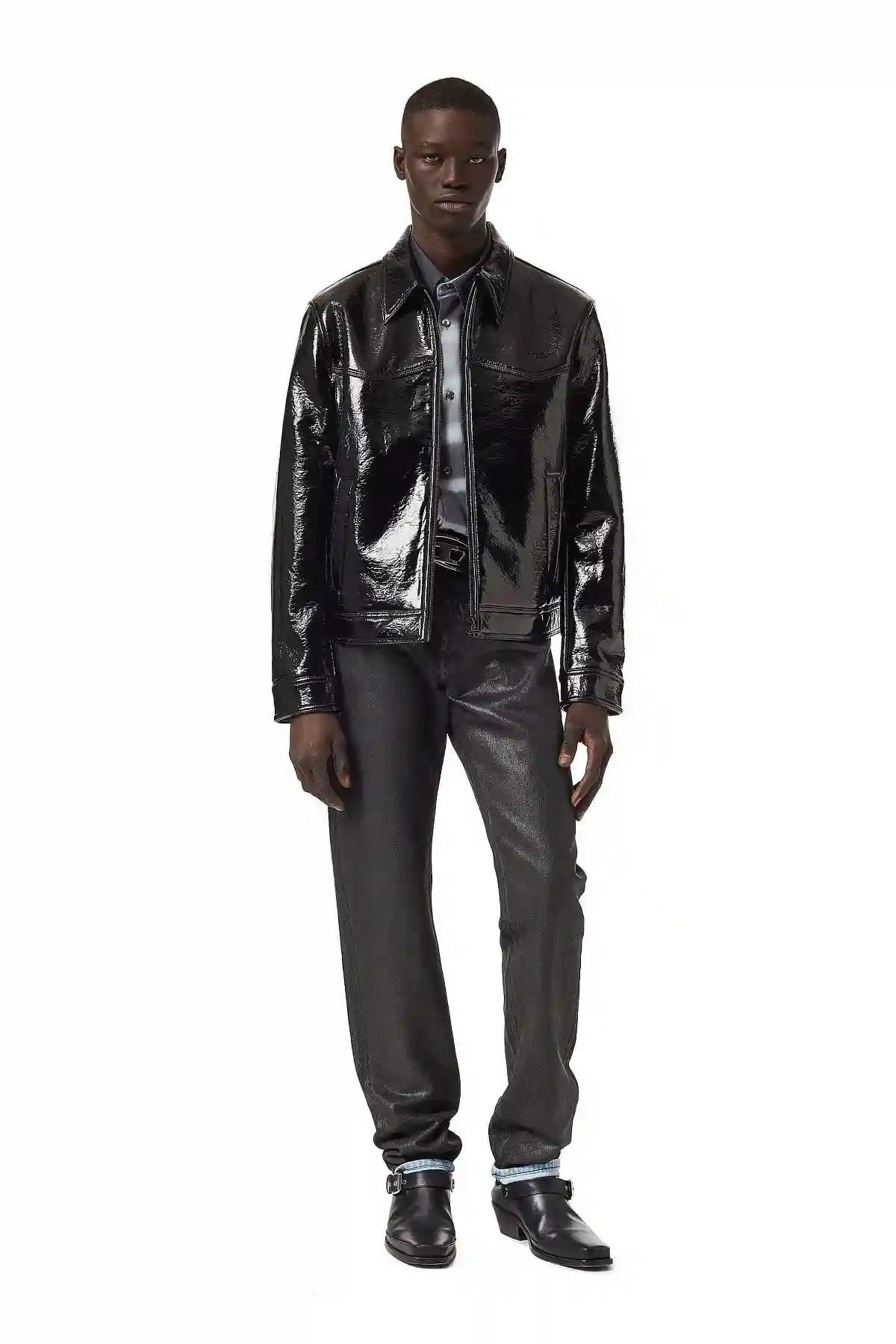 Black Vinyl-effect trucker jacket