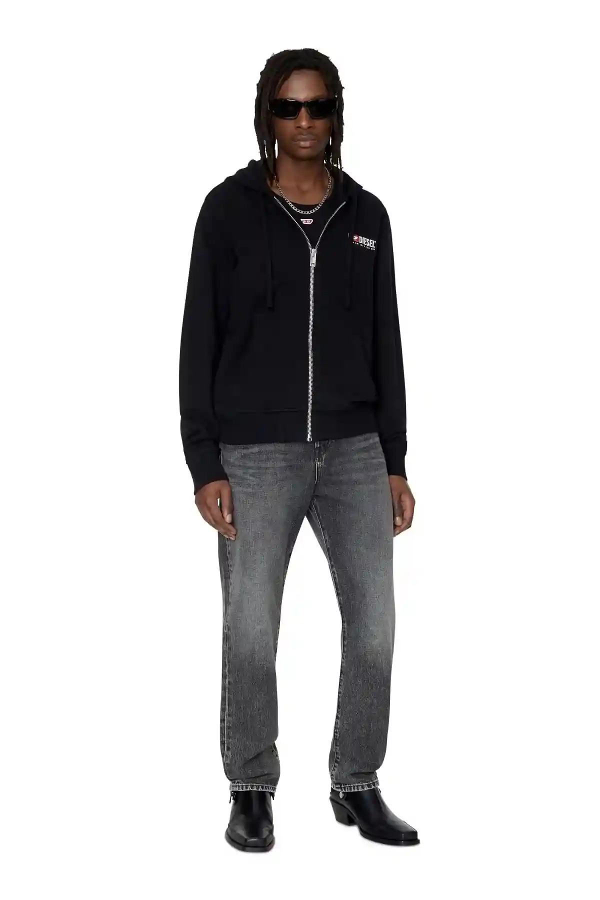 Black Denim Division zip-up hoodie