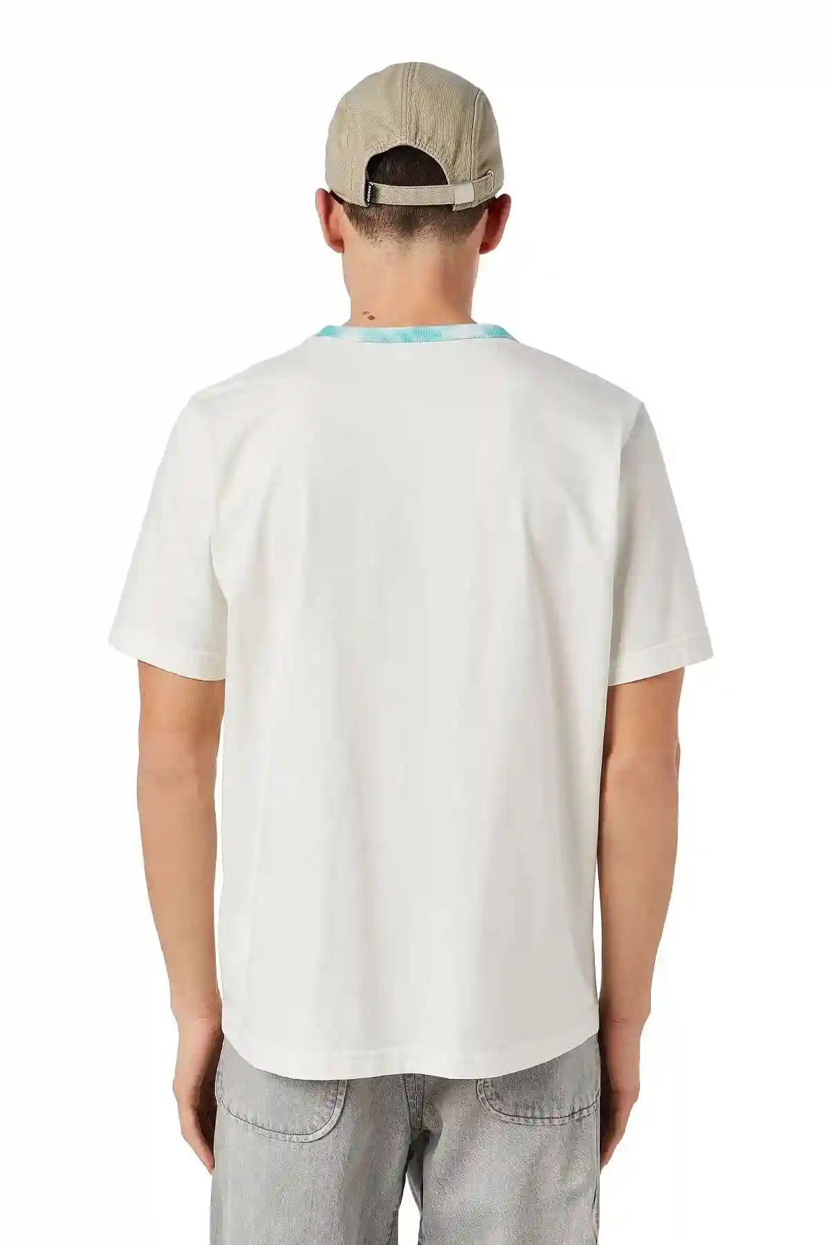 White Acid-wash T-shirt with tie-dye neck