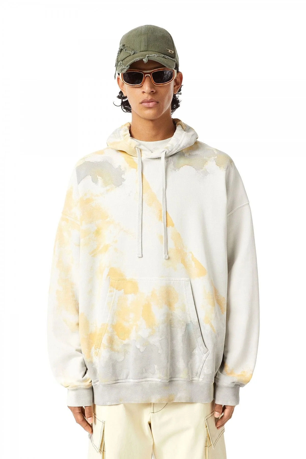White and Yellow Paint-effect hoodie