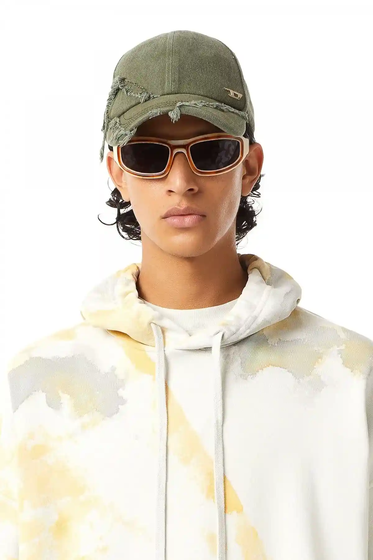 White and Yellow Paint-effect hoodie