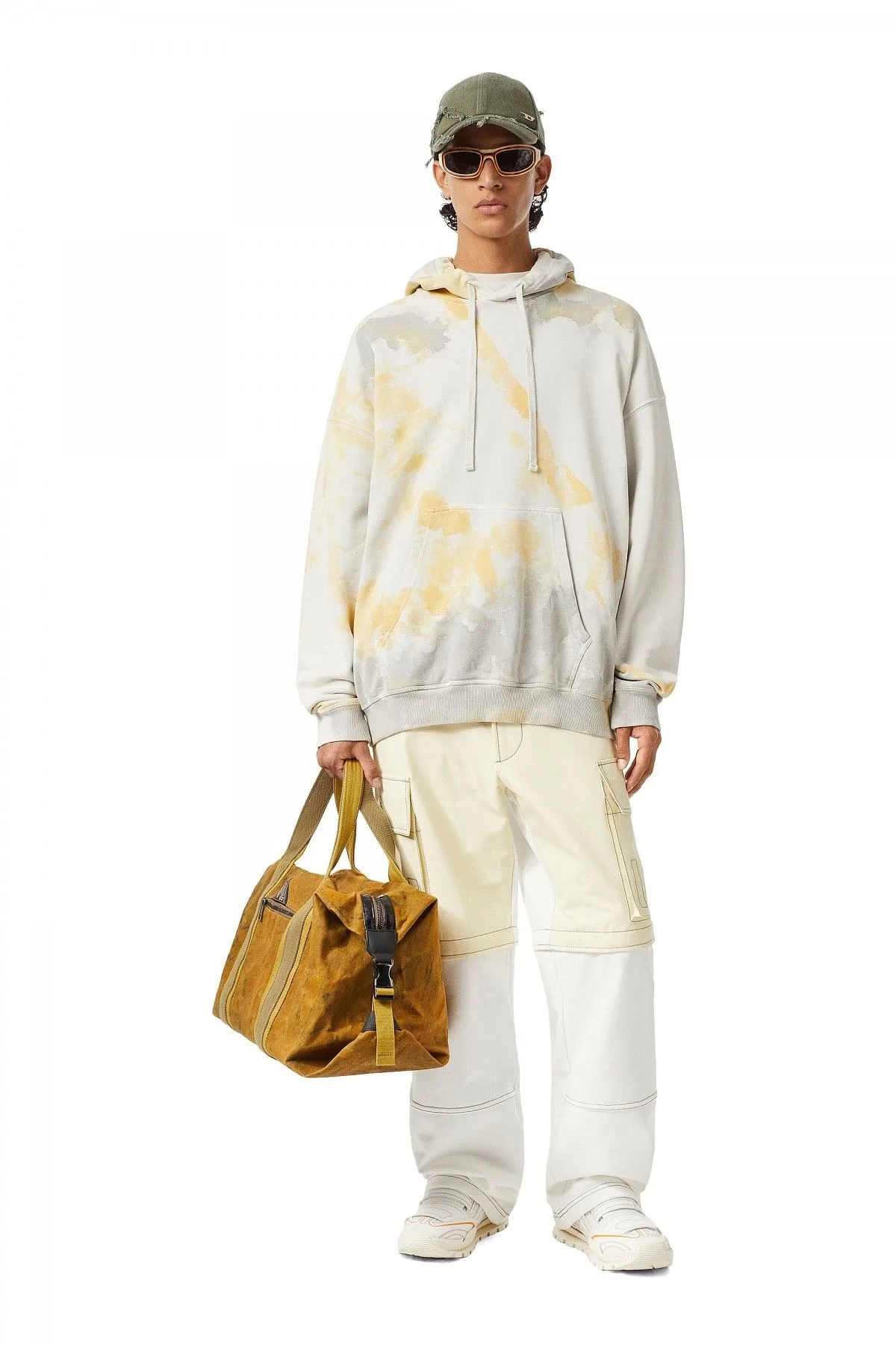 White and Yellow Paint-effect hoodie
