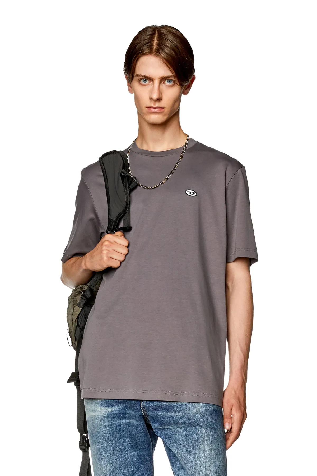 Grey T-shirt with oval D patch