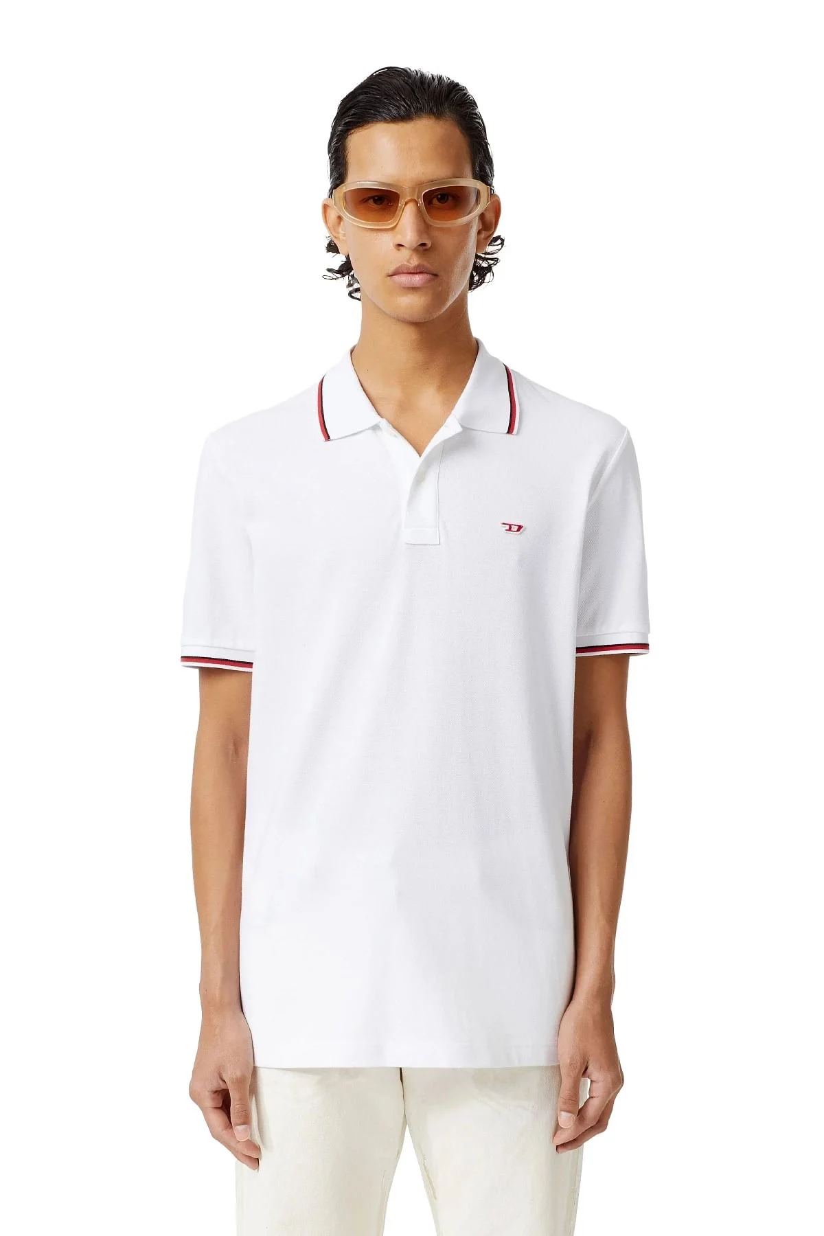 White Polo shirt with striped trims
