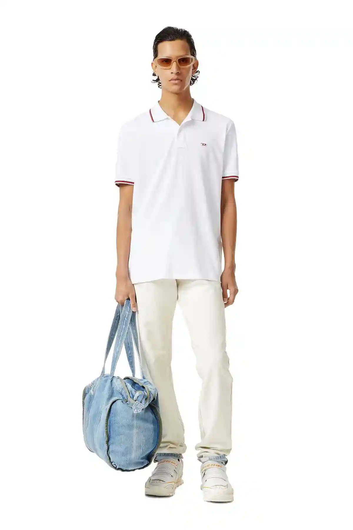 White Polo shirt with striped trims