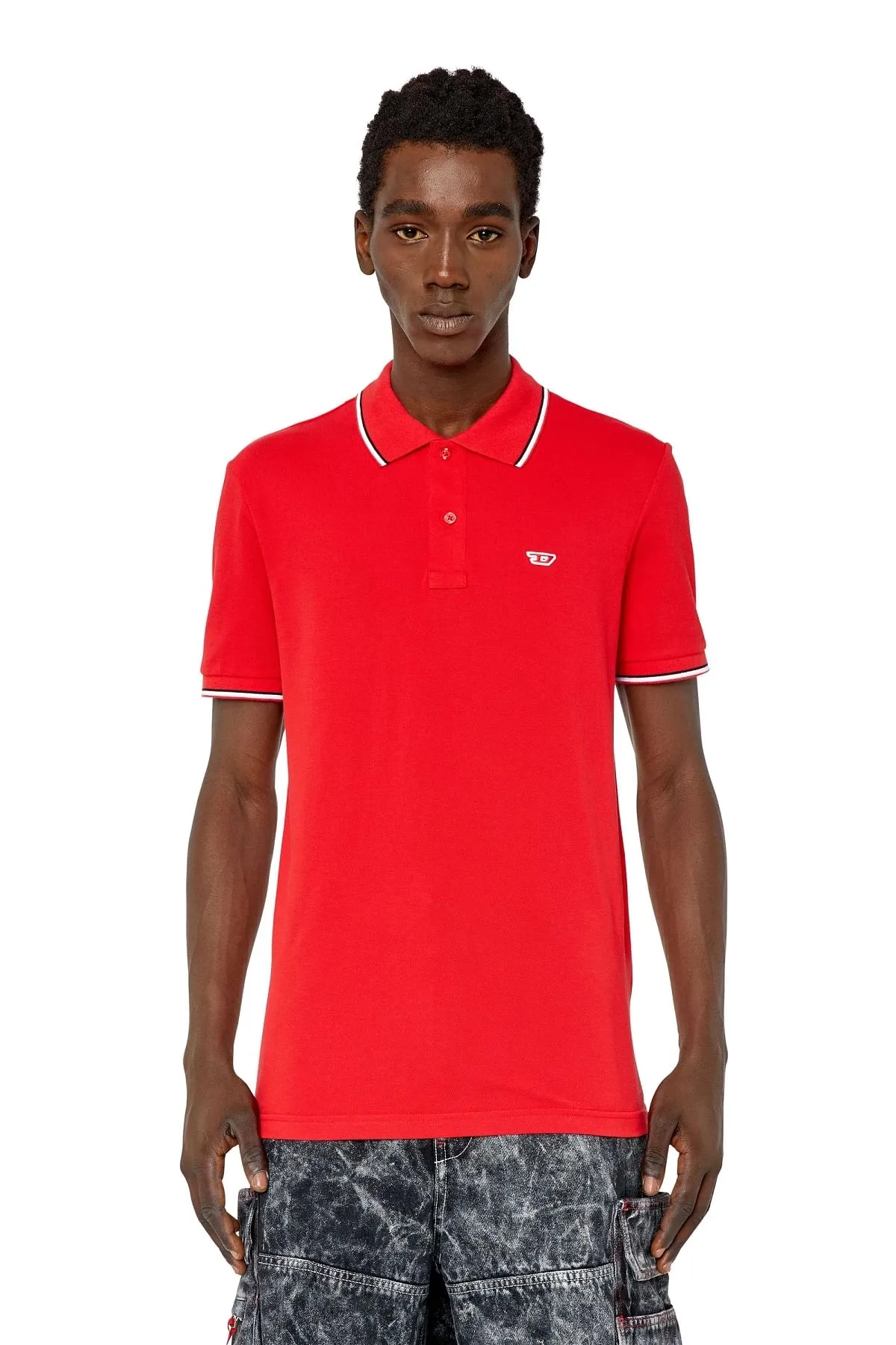 Red Polo shirt with striped trims