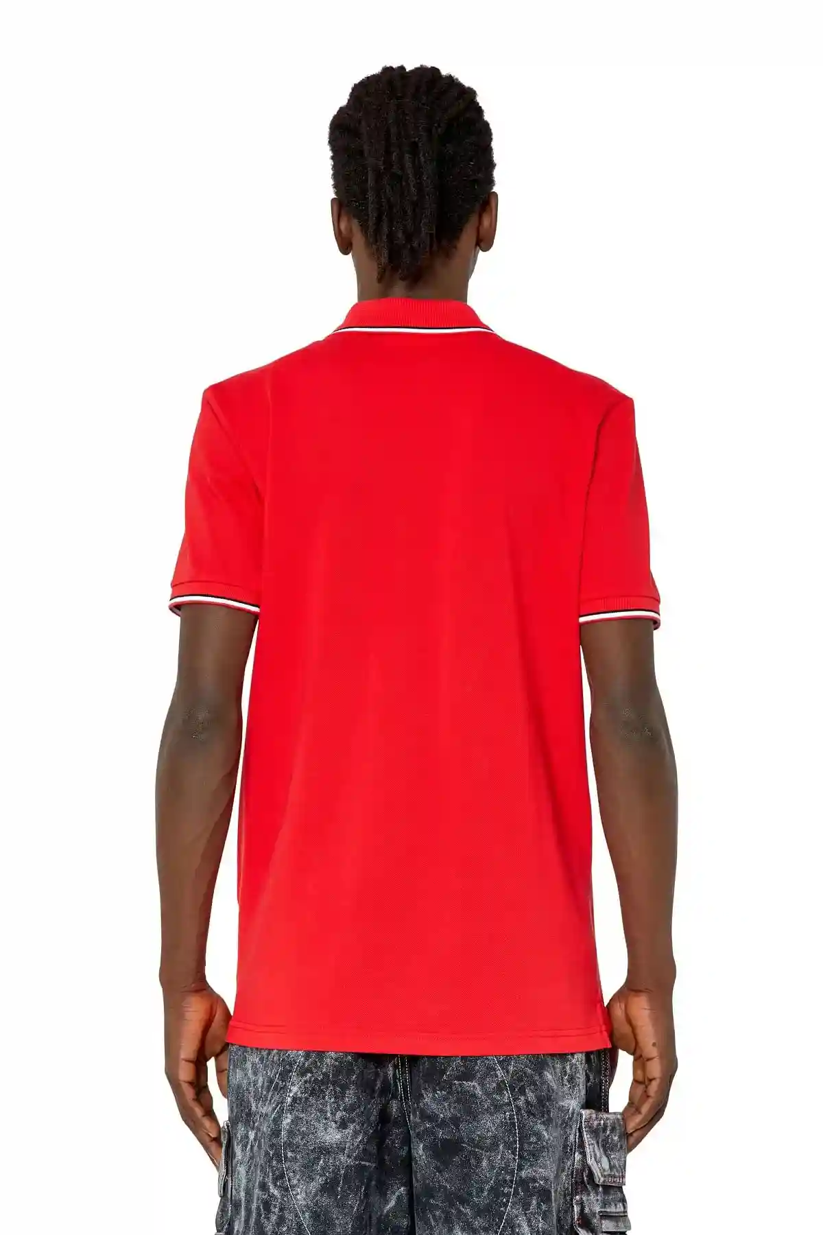 Red Polo shirt with striped trims