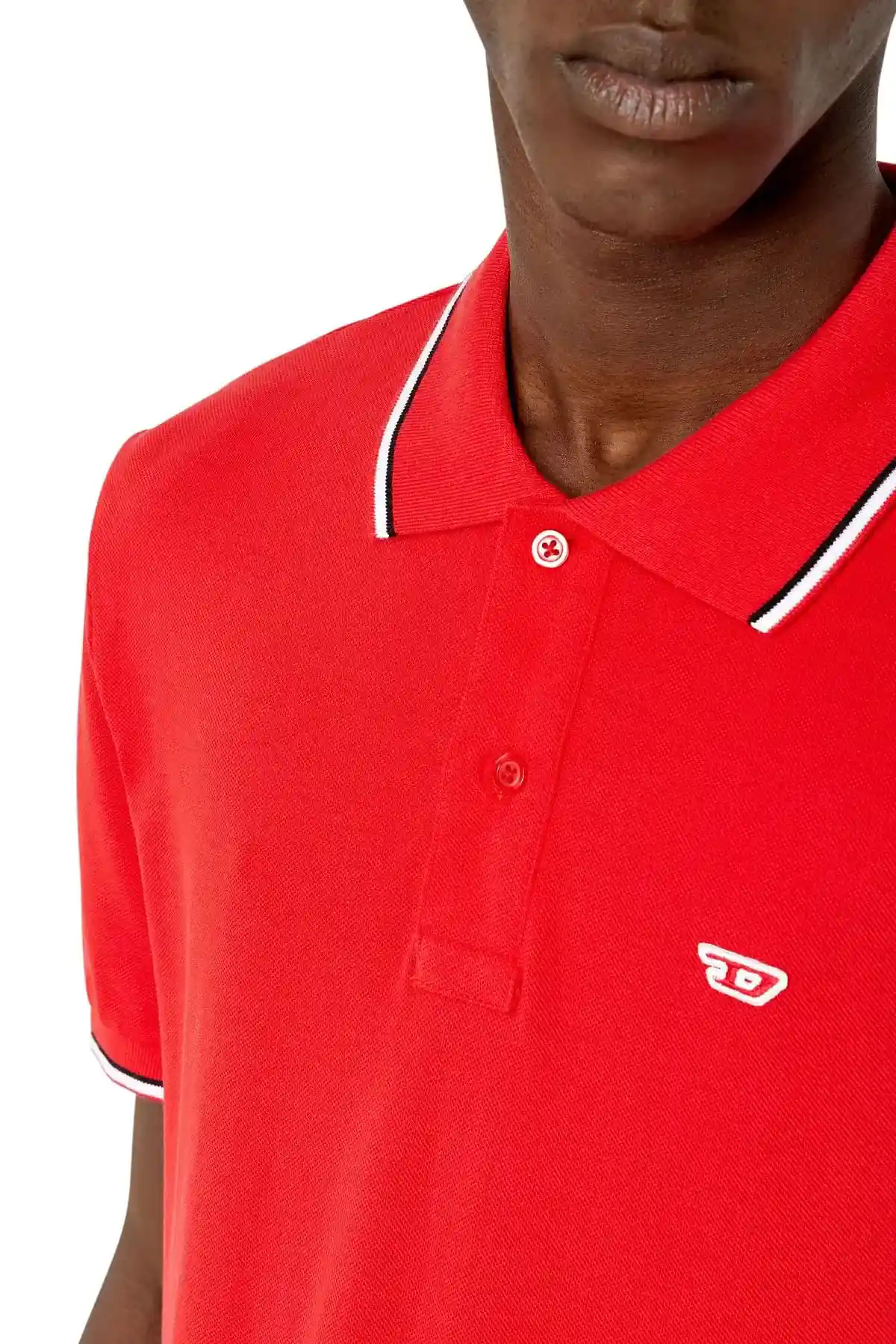 Red Polo shirt with striped trims