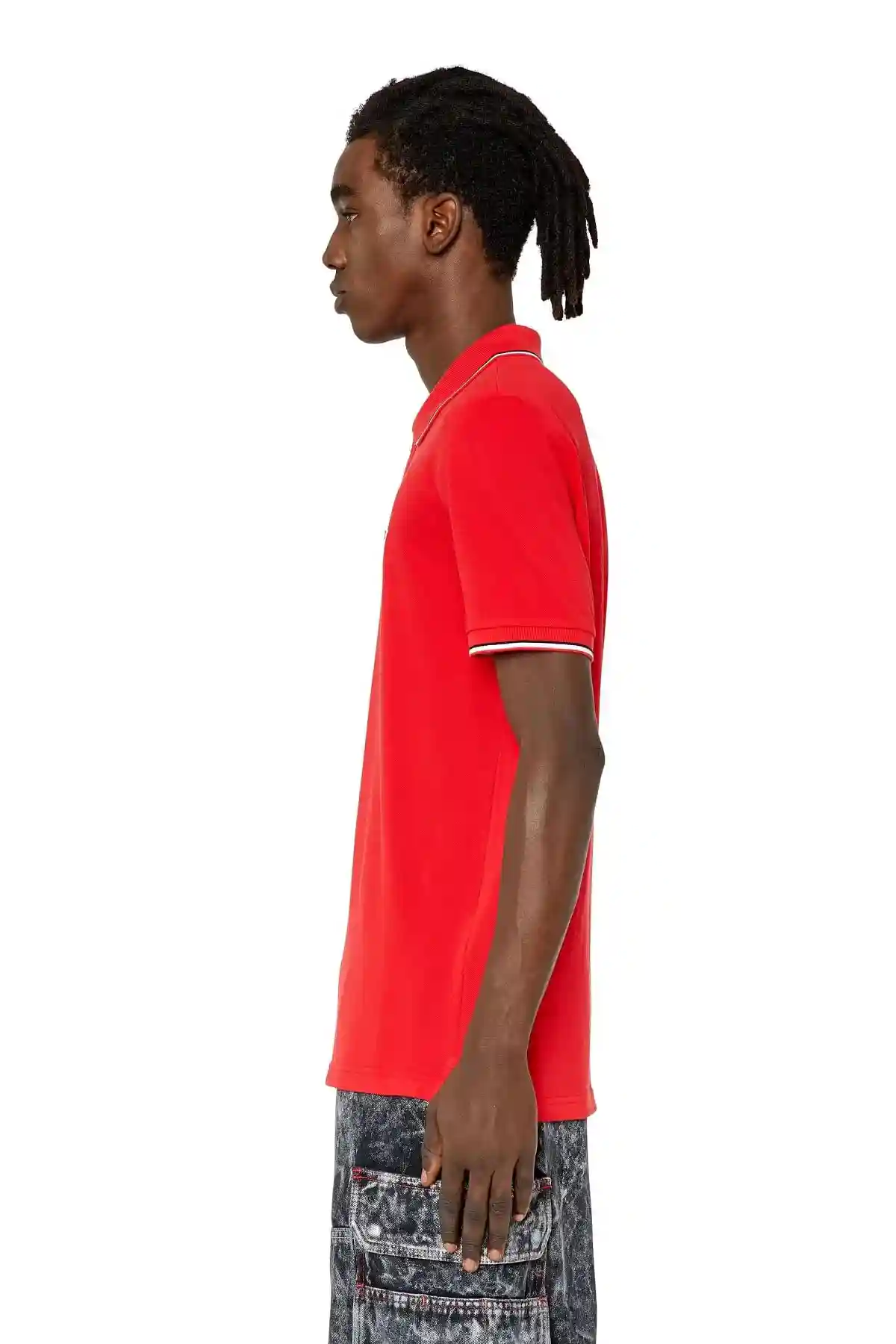 Red Polo shirt with striped trims