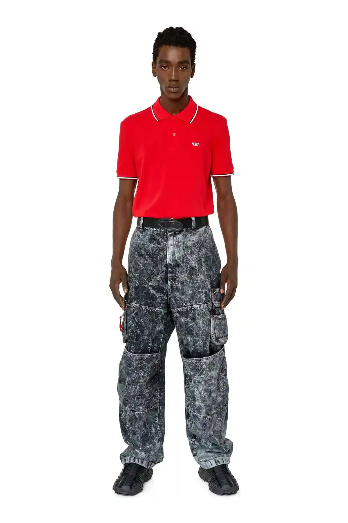 Red Polo shirt with striped trims