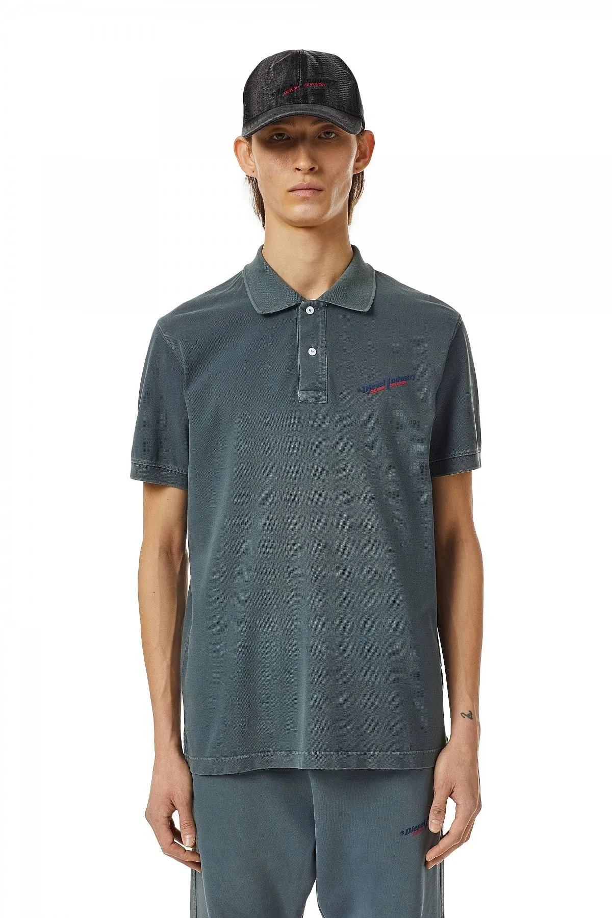 Grey Polo shirt with puff logo