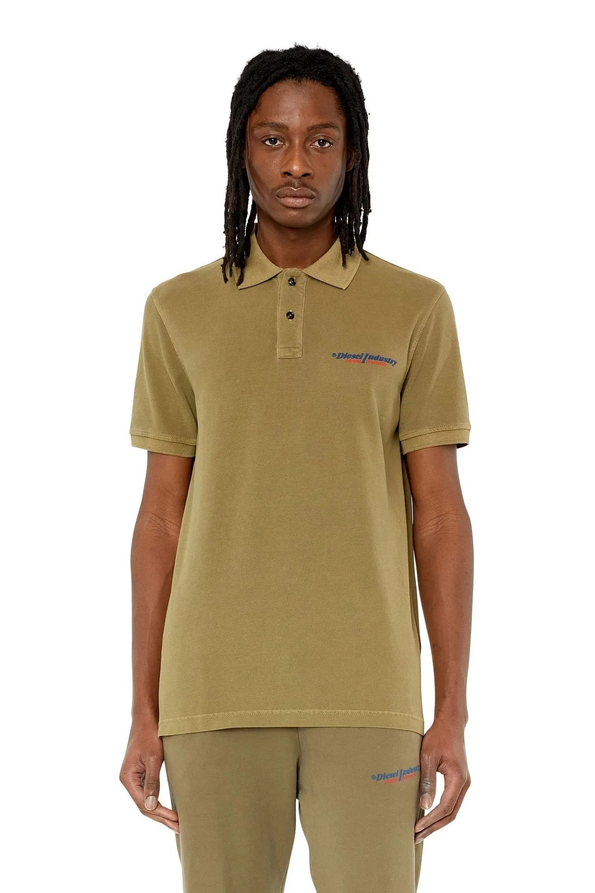 Green Polo shirt with Diesel Industry print