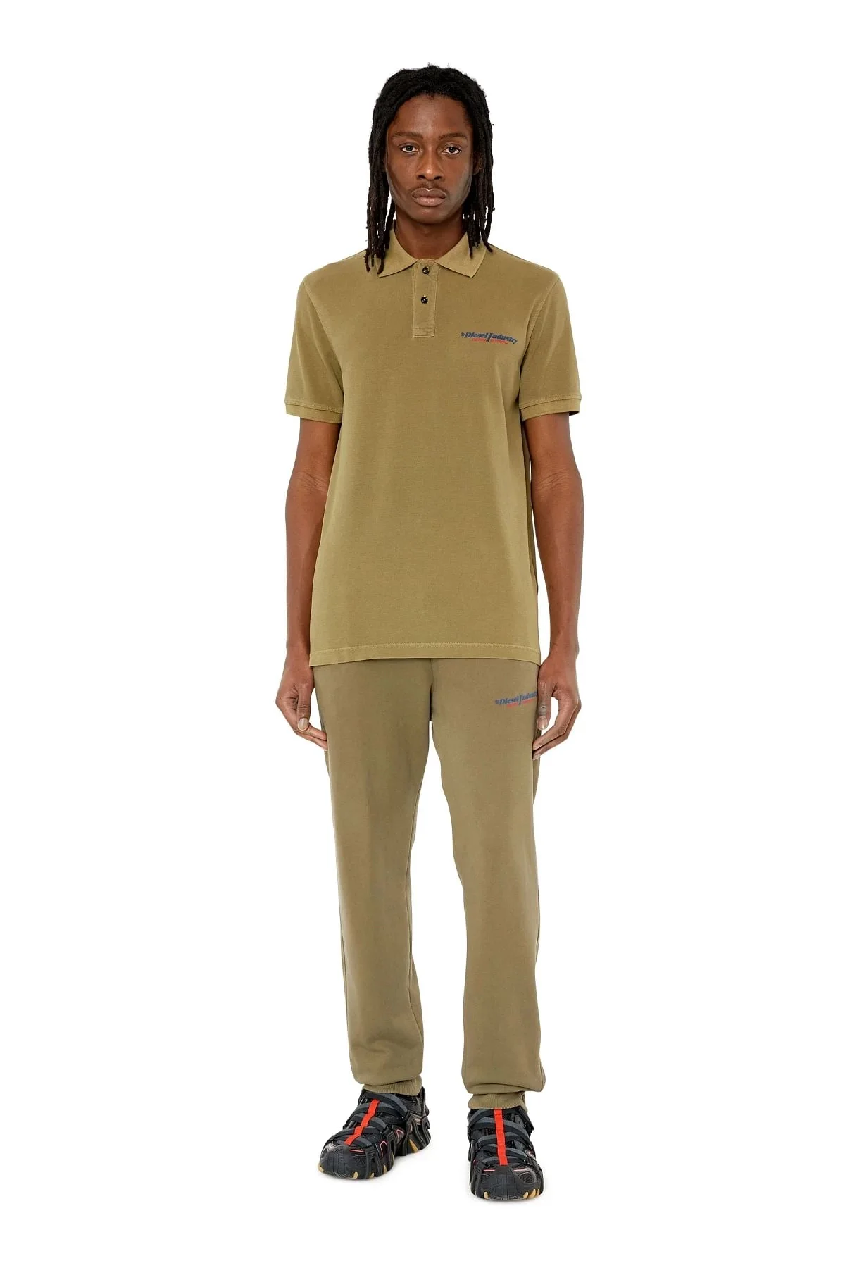 Green Polo shirt with Diesel Industry print