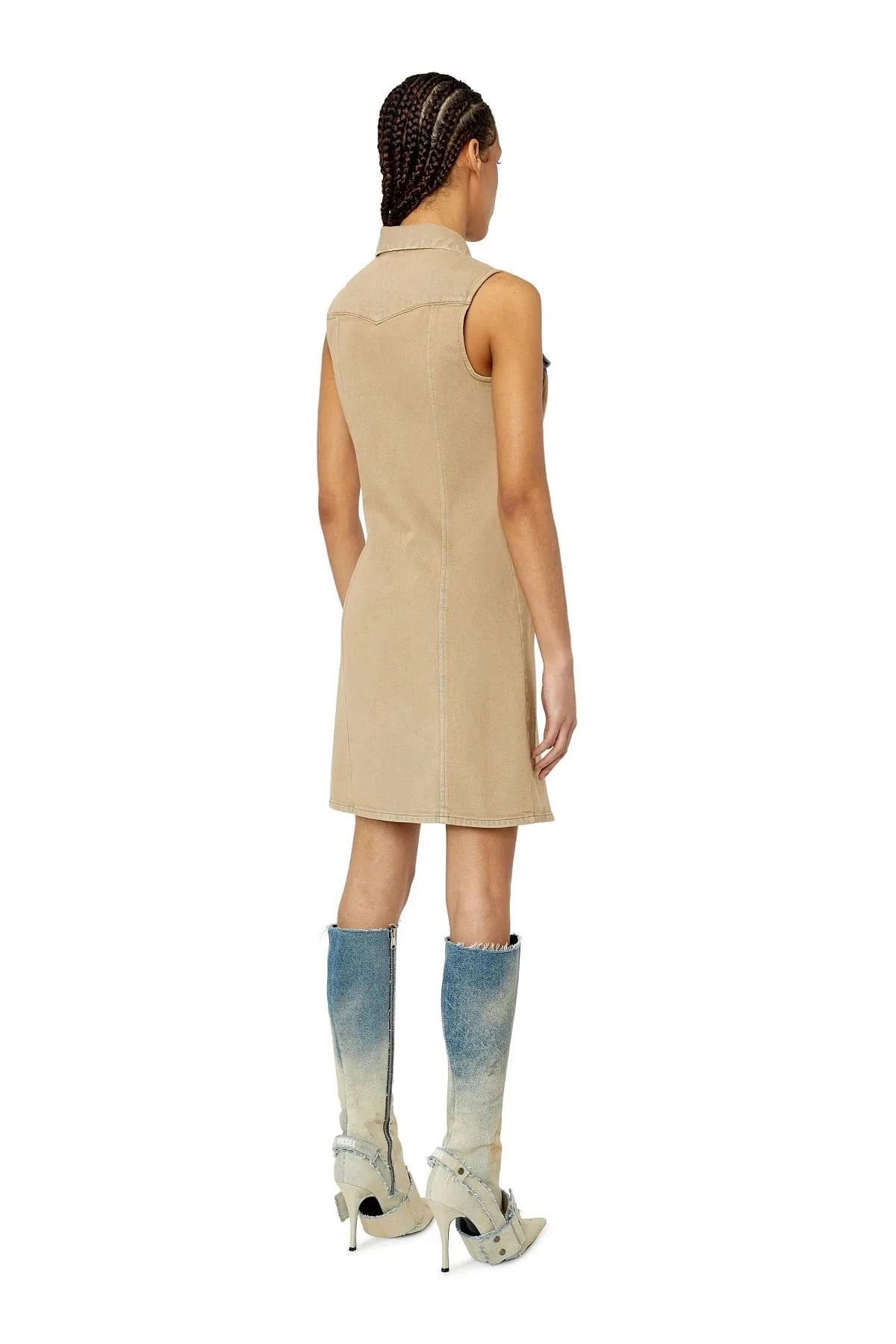 Beige Short Western dress in coloured denim