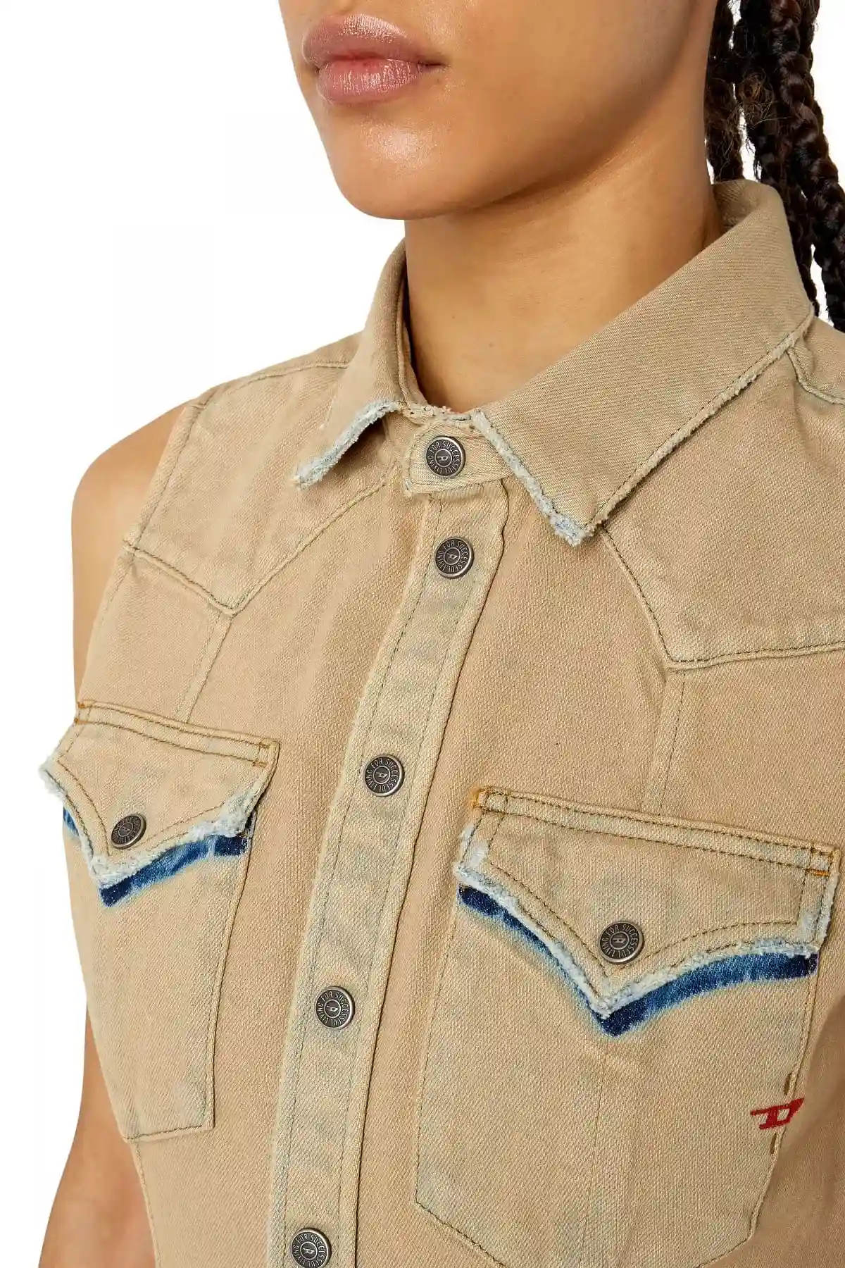 Beige Short Western dress in coloured denim
