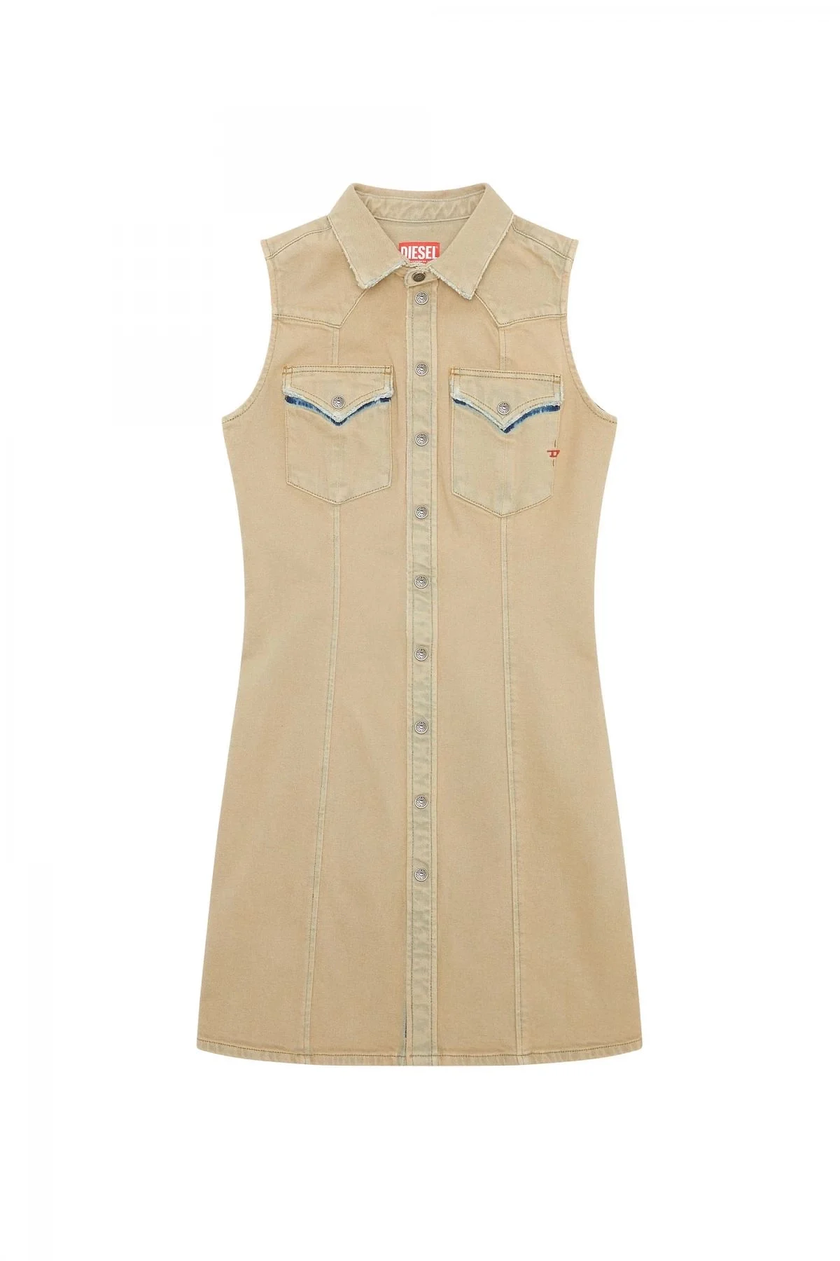 Beige Short Western dress in coloured denim