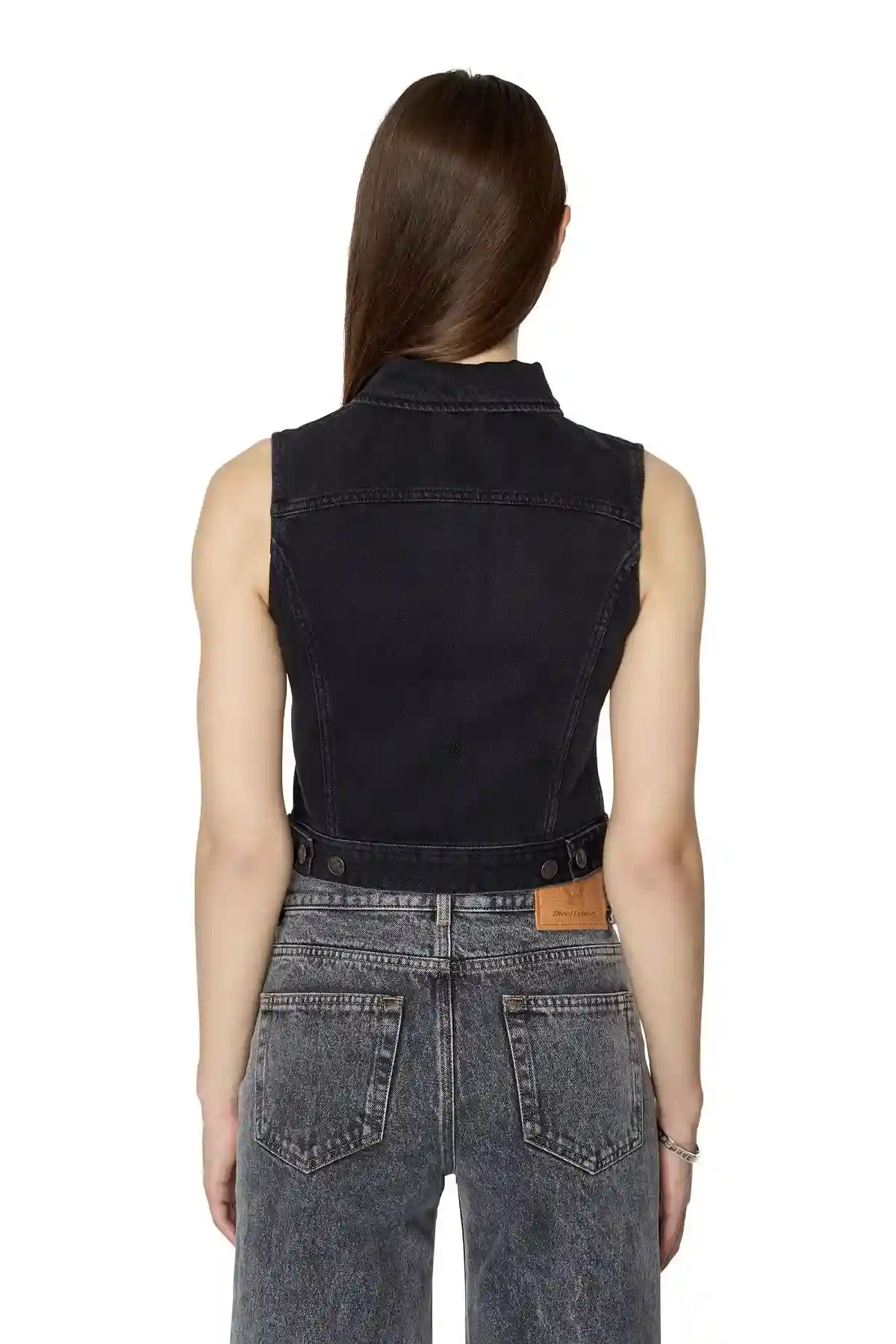 Grey Slim-fit sleeveless trucker jacket