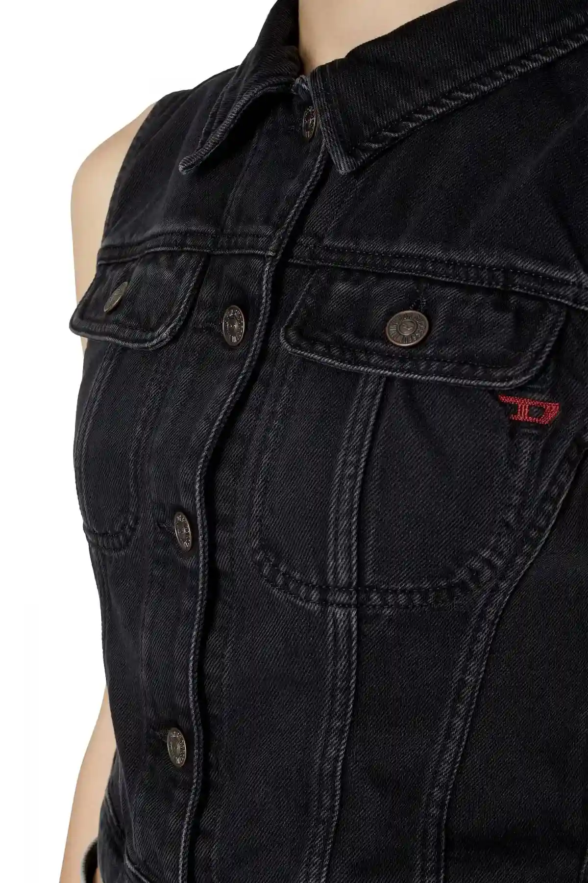 Grey Slim-fit sleeveless trucker jacket
