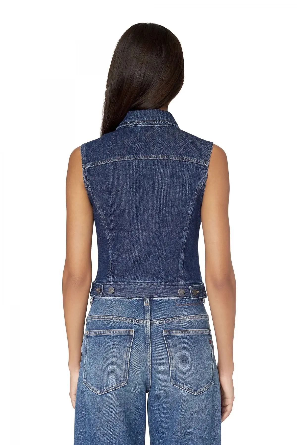 Blue Slim-fit sleeveless trucker jacket