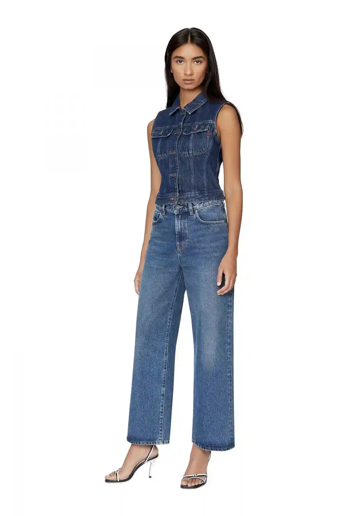 Blue Slim-fit sleeveless trucker jacket