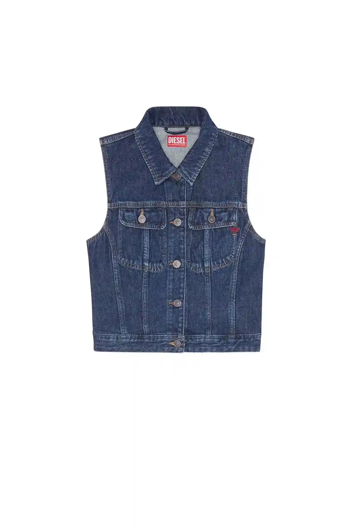 Blue Slim-fit sleeveless trucker jacket