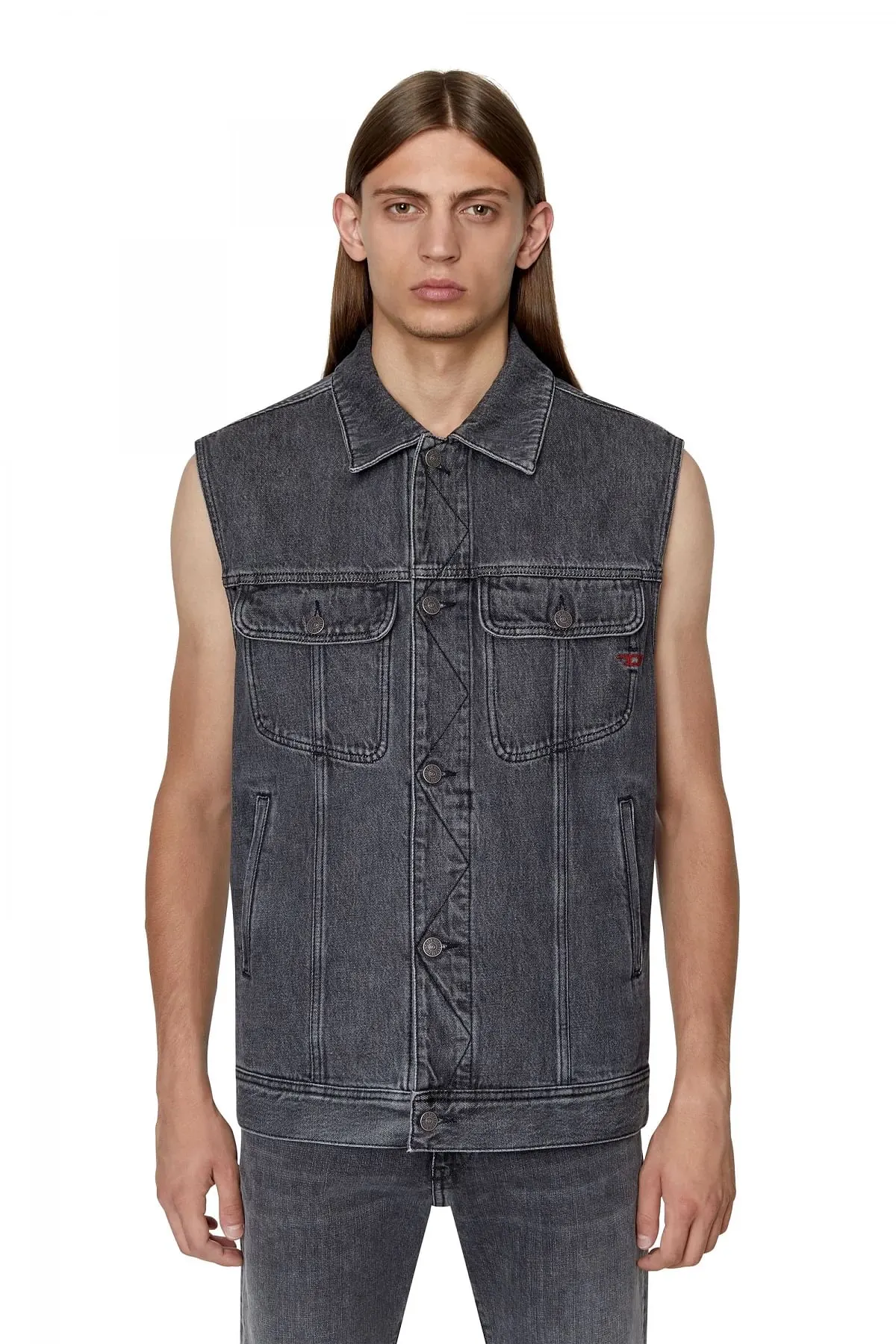 Grey Regular-fit sleeveless trucker jacket