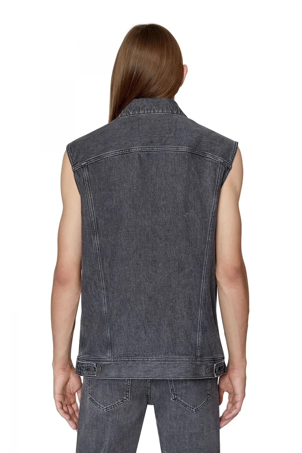 Grey Regular-fit sleeveless trucker jacket