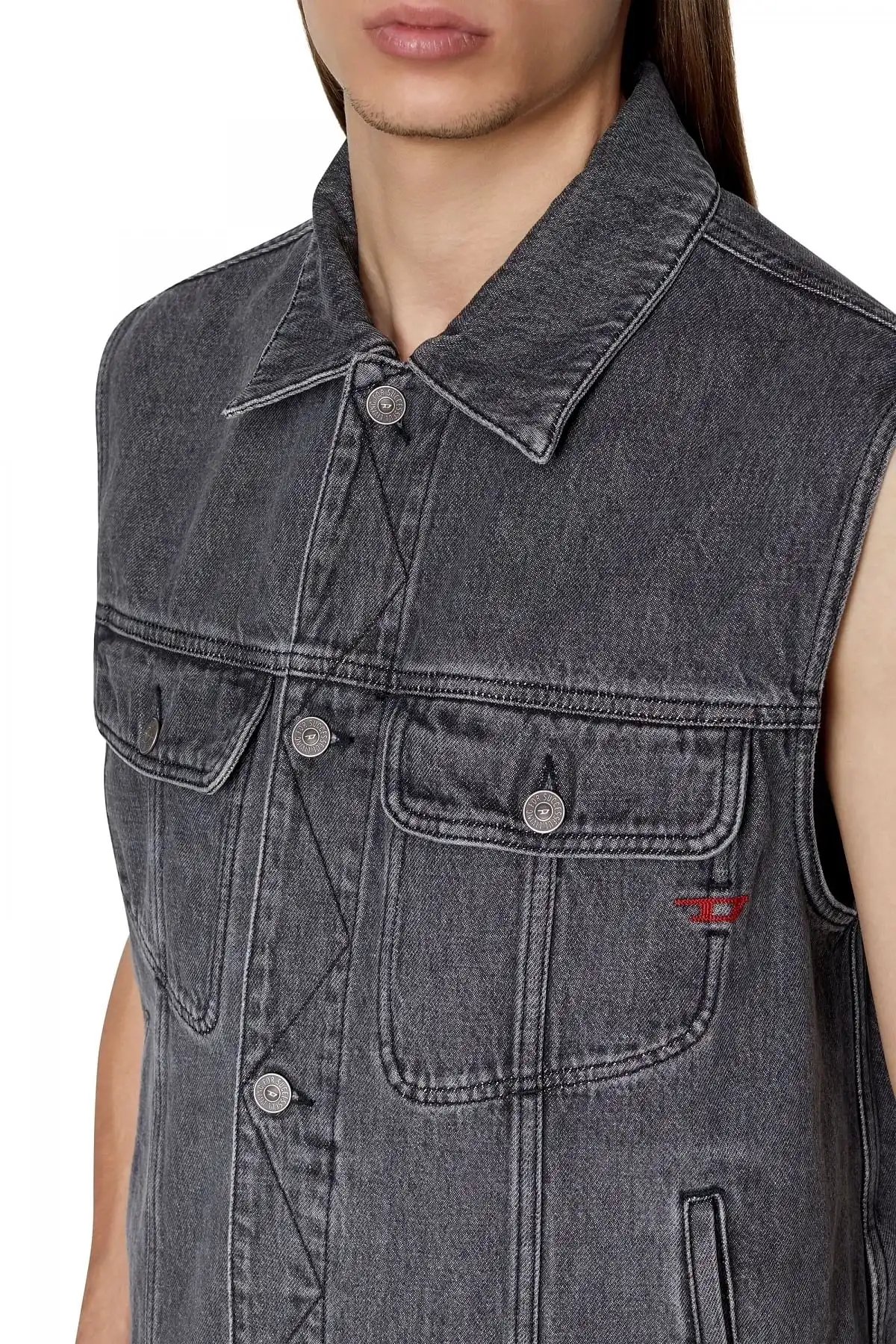 Grey Regular-fit sleeveless trucker jacket