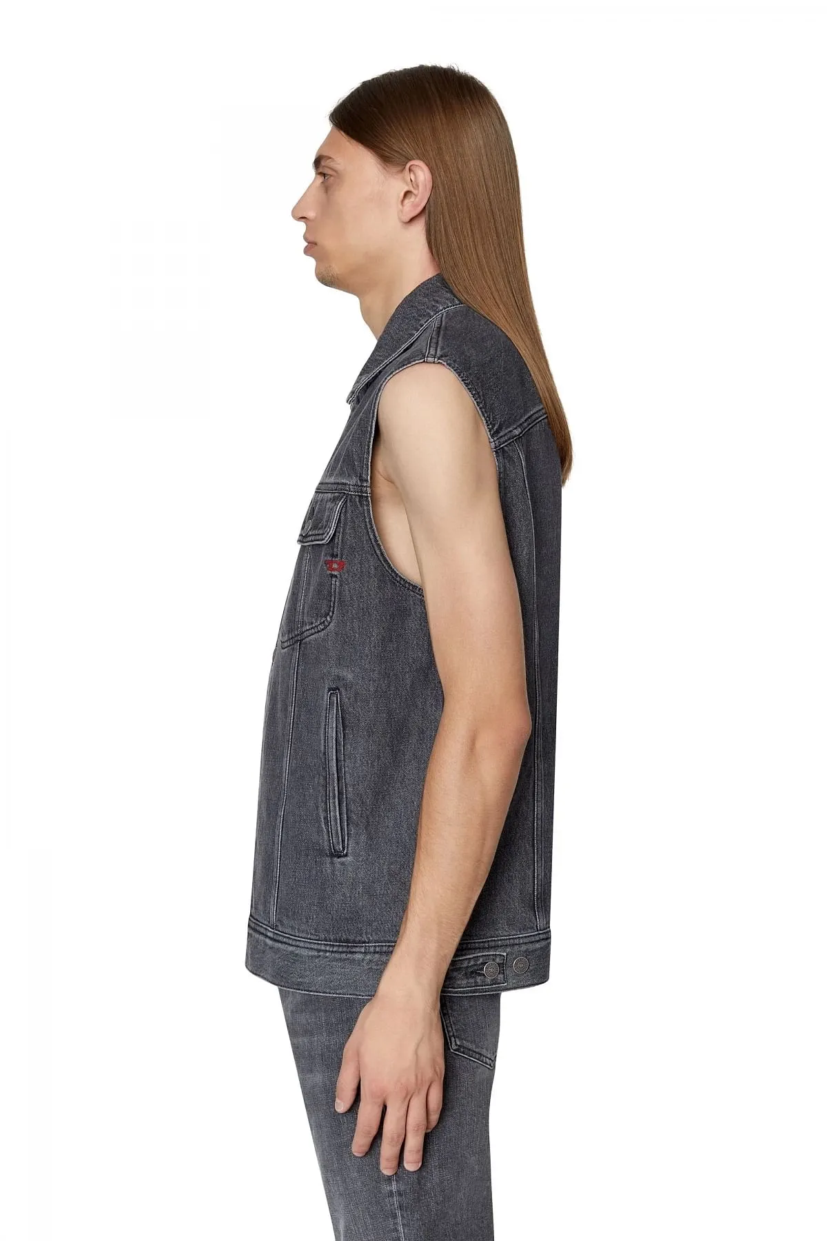 Grey Regular-fit sleeveless trucker jacket