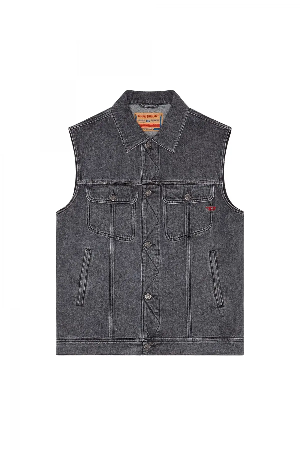 Grey Regular-fit sleeveless trucker jacket