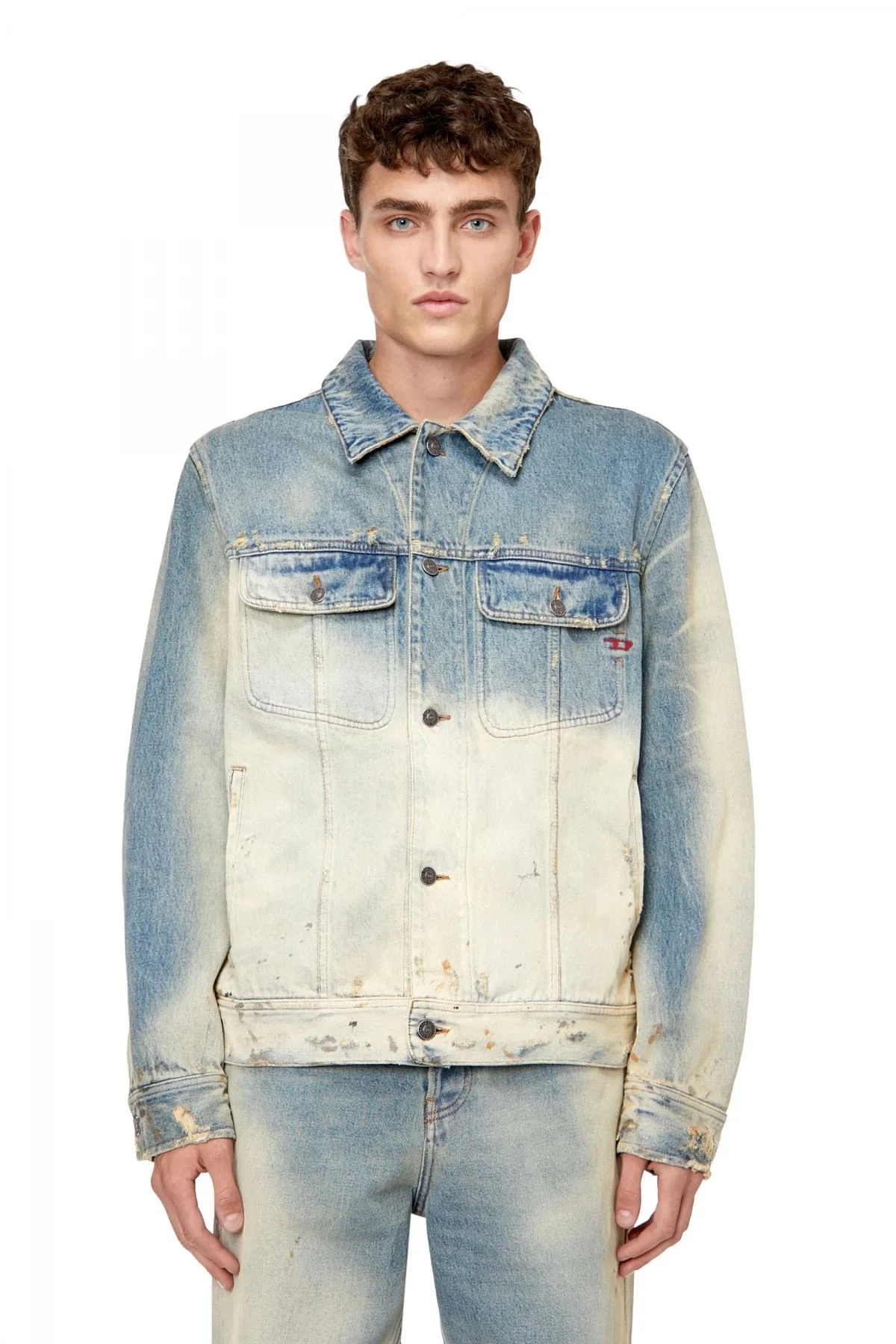 Blue Regular-fit faded-effect trucker jacket