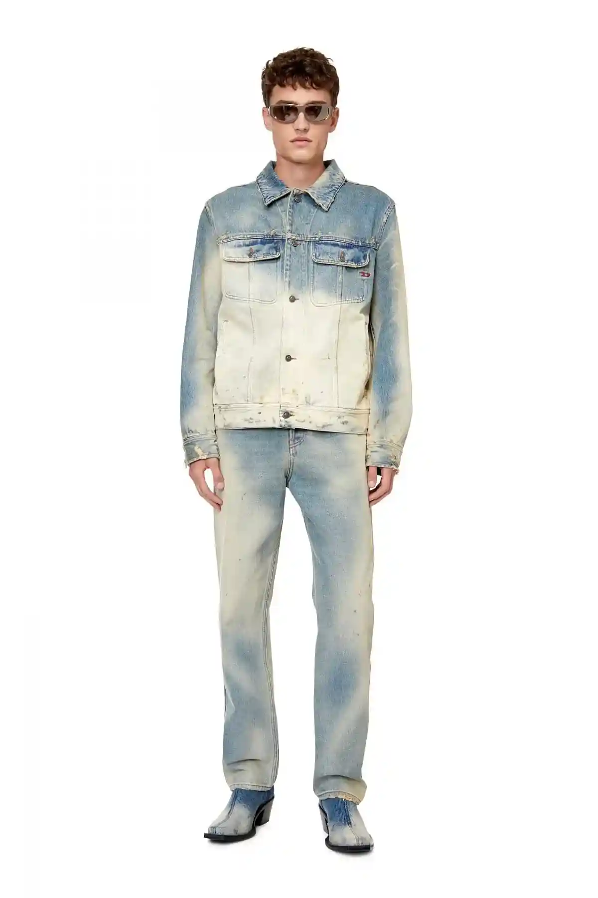 Blue Regular-fit faded-effect trucker jacket