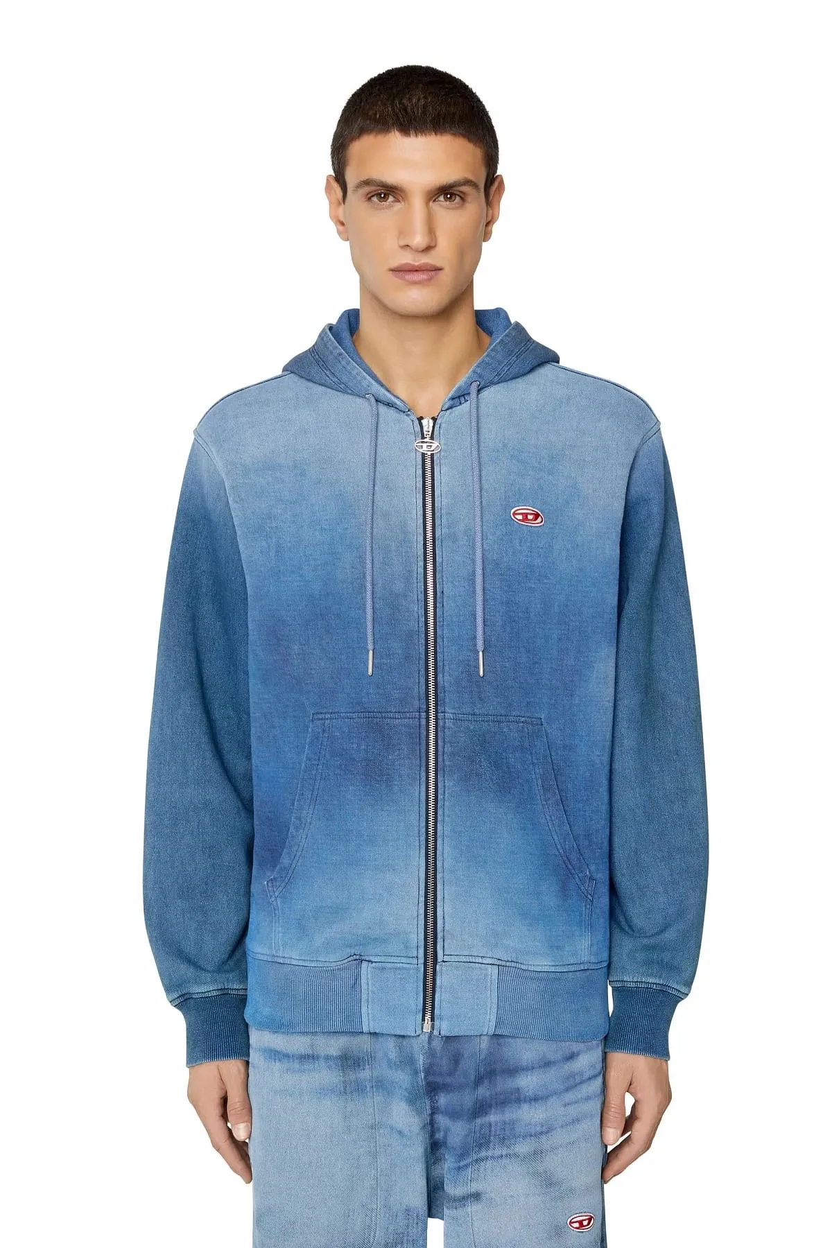 Blue Dégradé zip-up hoodie in Track Denim