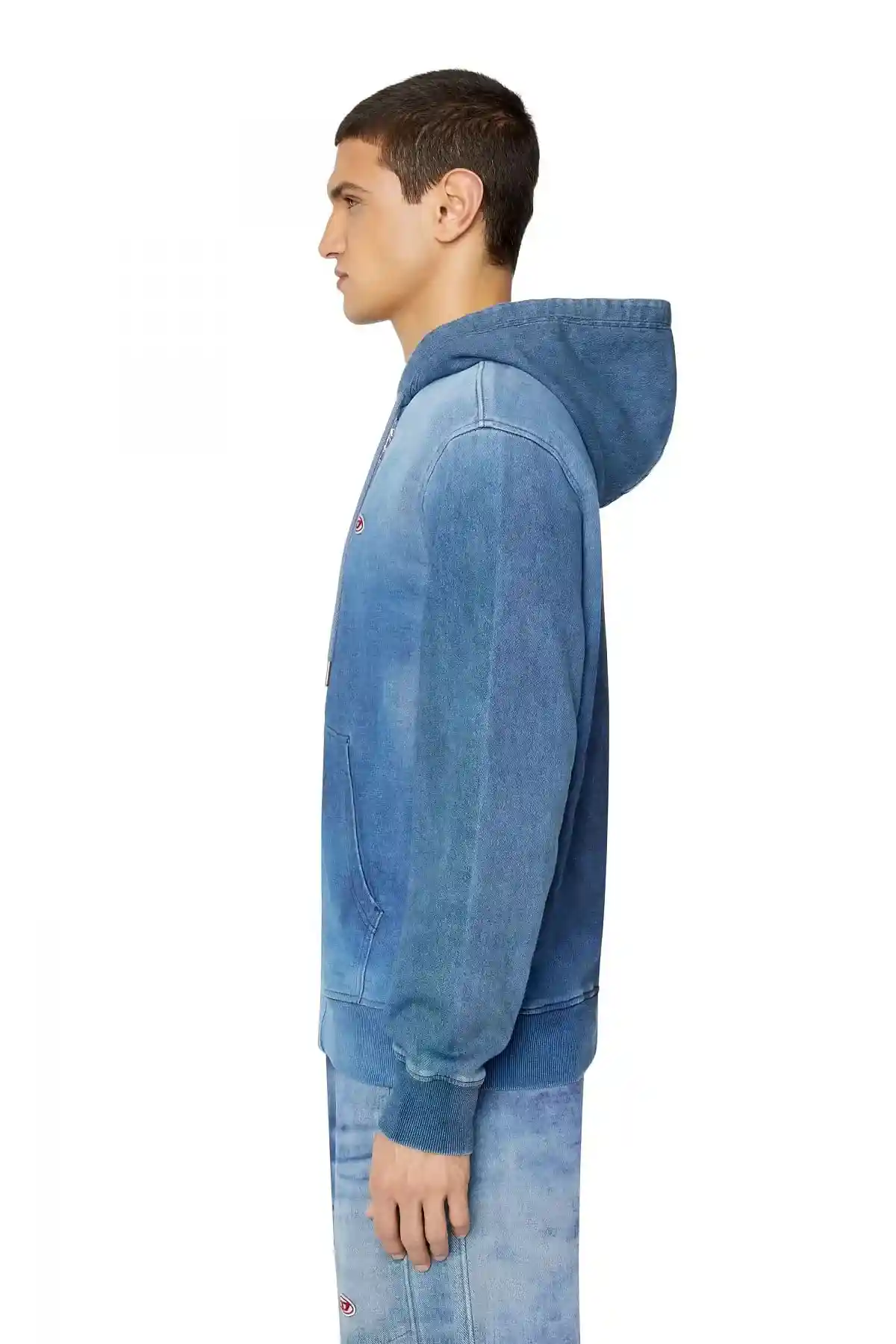 Blue Dégradé zip-up hoodie in Track Denim