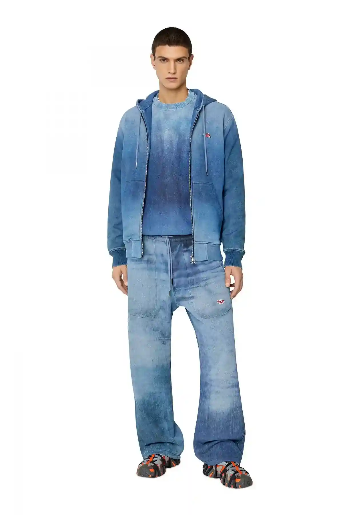 Blue Dégradé zip-up hoodie in Track Denim