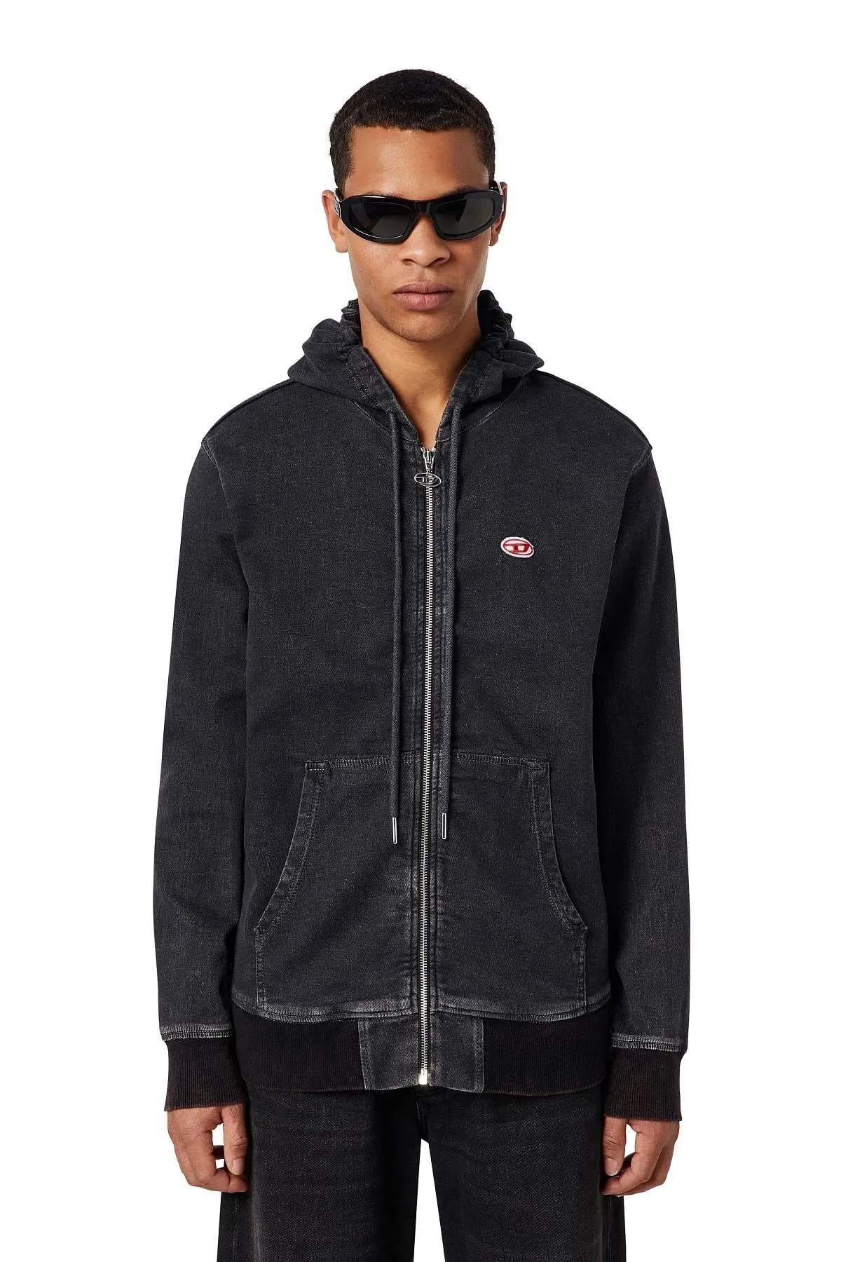 Black Zip-up hoodie in Track Denim