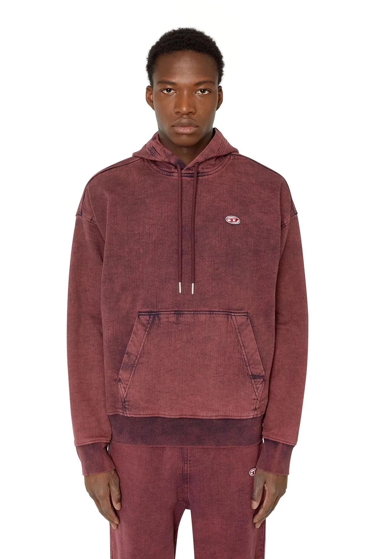 Red Overdyed hoodie in Track Denim
