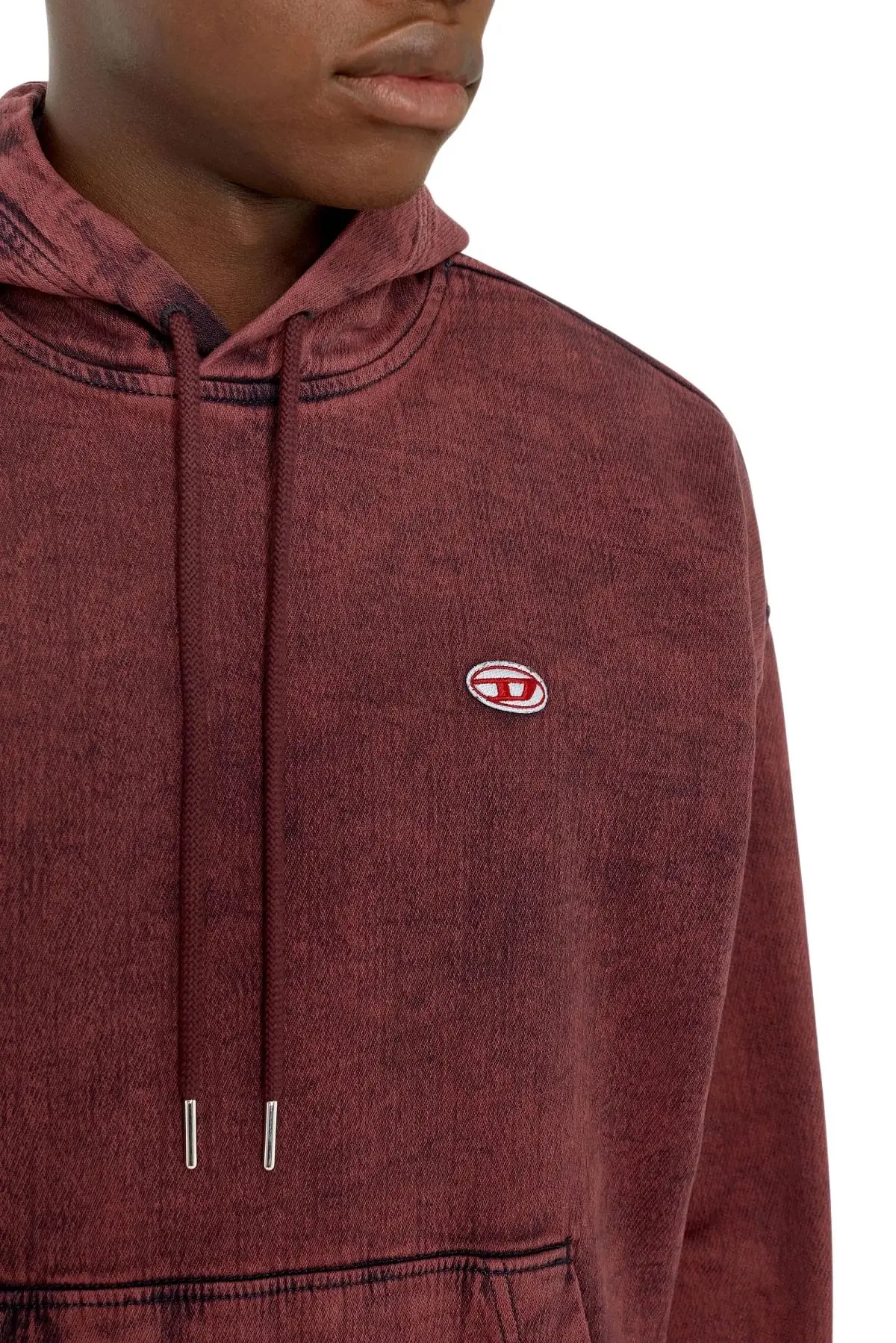 Red Overdyed hoodie in Track Denim