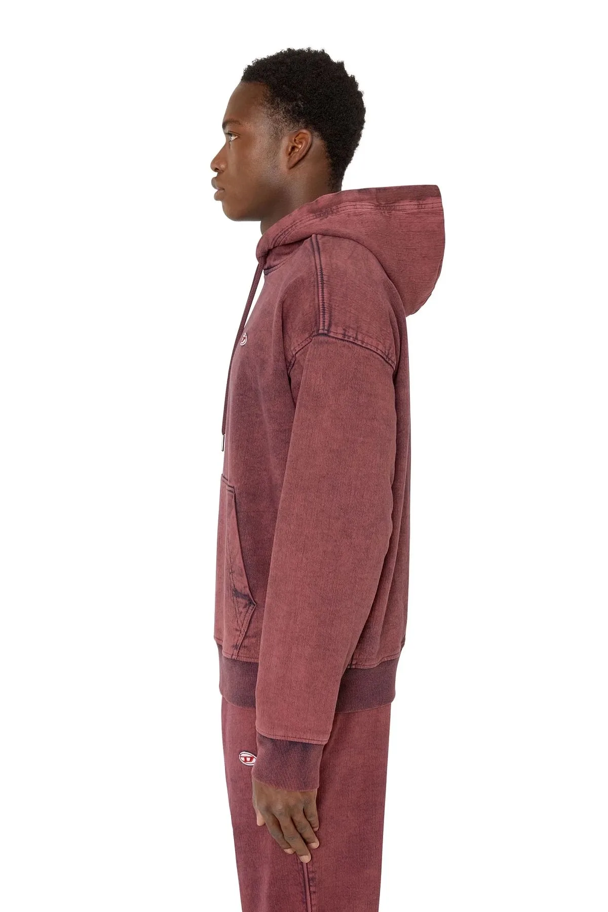 Red Overdyed hoodie in Track Denim