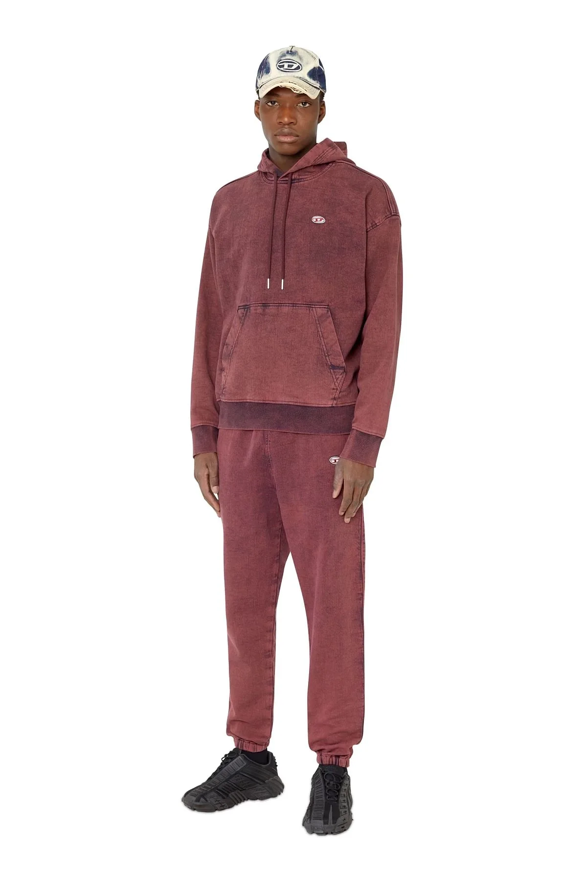Red Overdyed hoodie in Track Denim