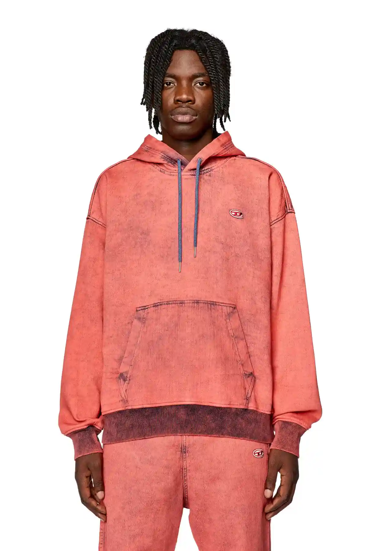 Red Hoodie in Track Denim