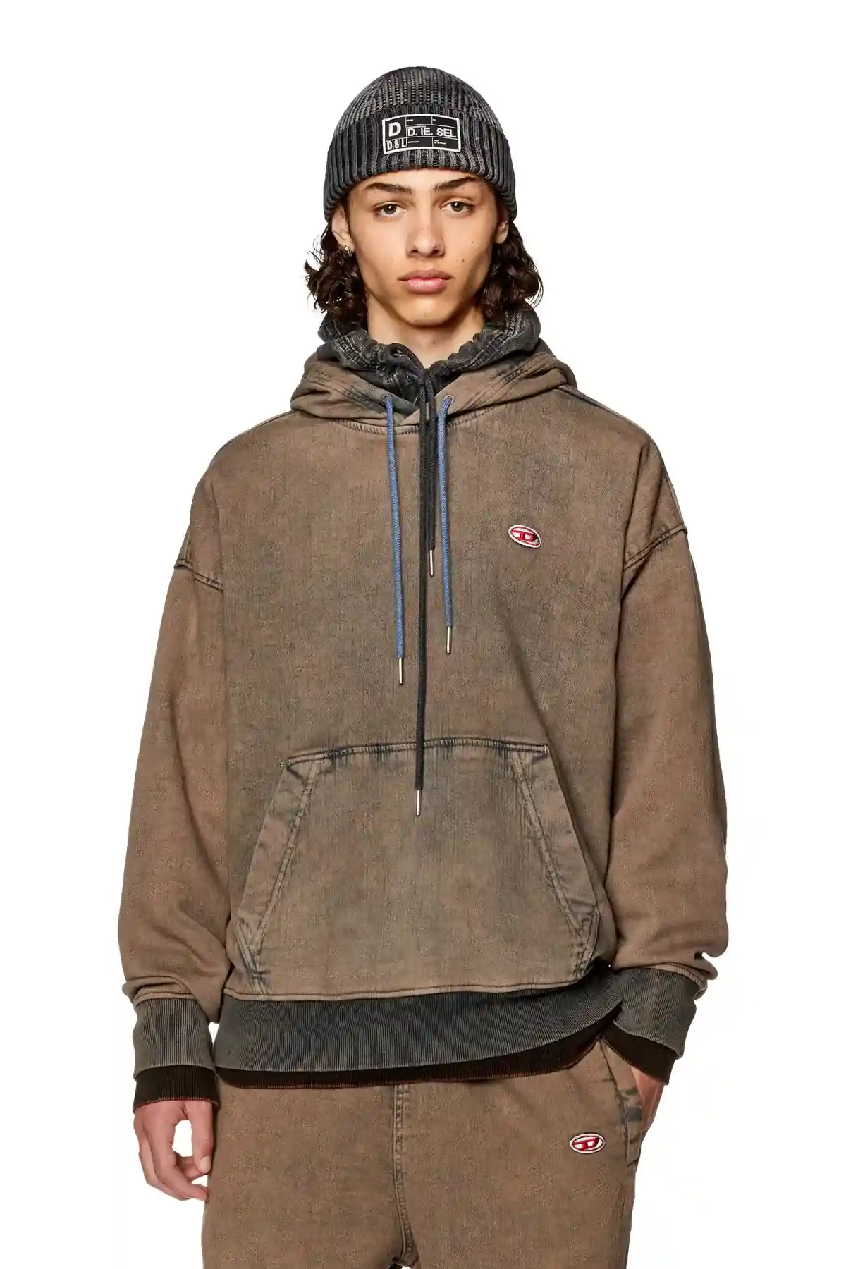 Brown Hoodie in Track Denim