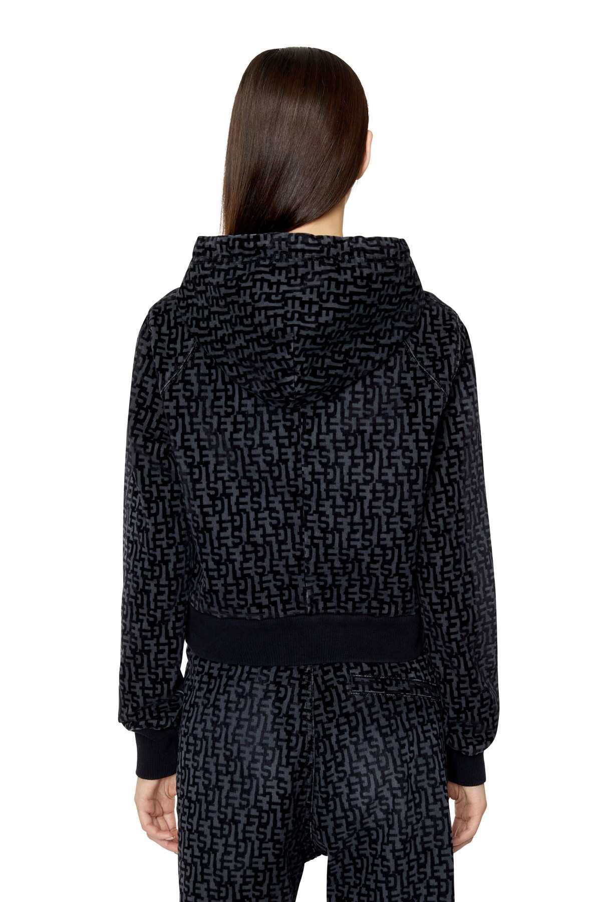 Black Monogram cropped hoodie in Track Denim