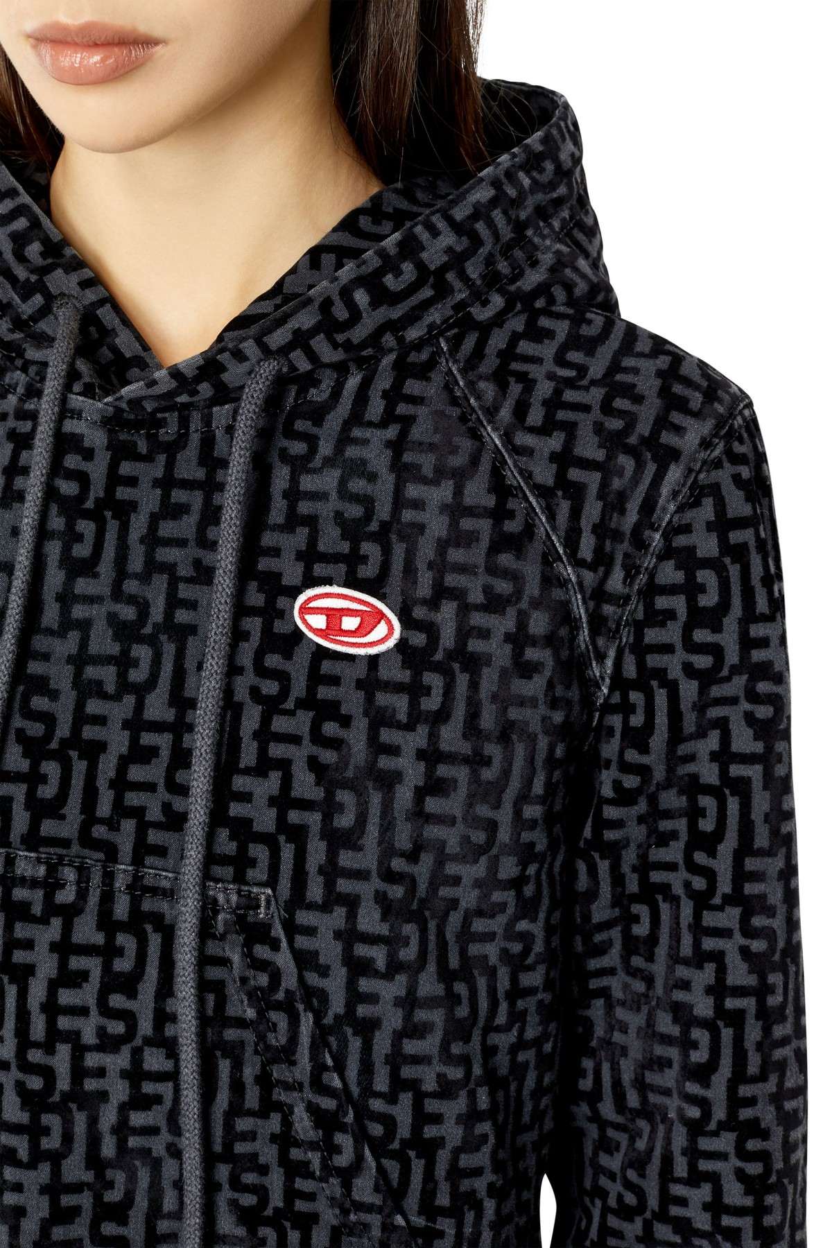 Black Monogram cropped hoodie in Track Denim