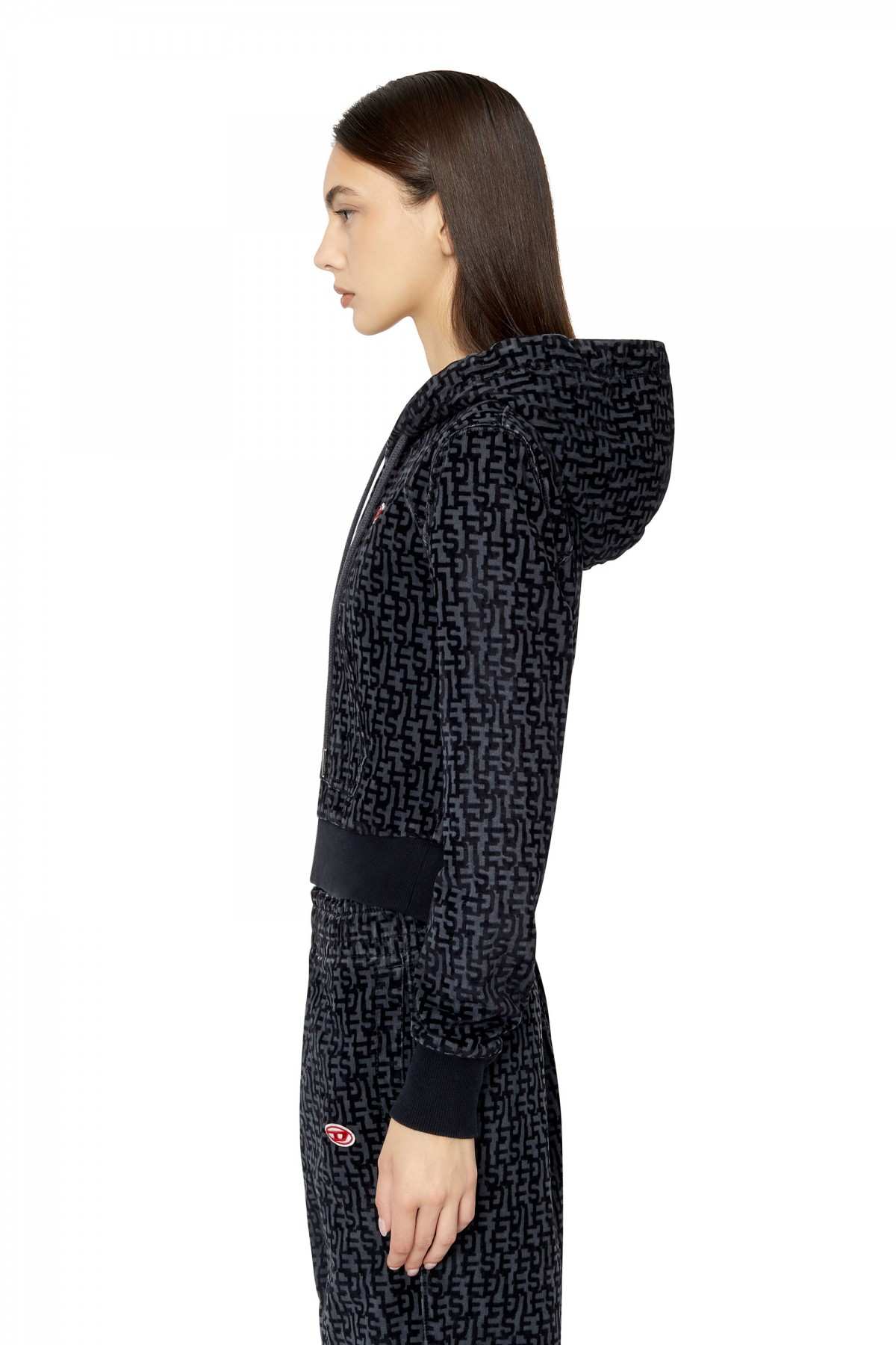 Black Monogram cropped hoodie in Track Denim