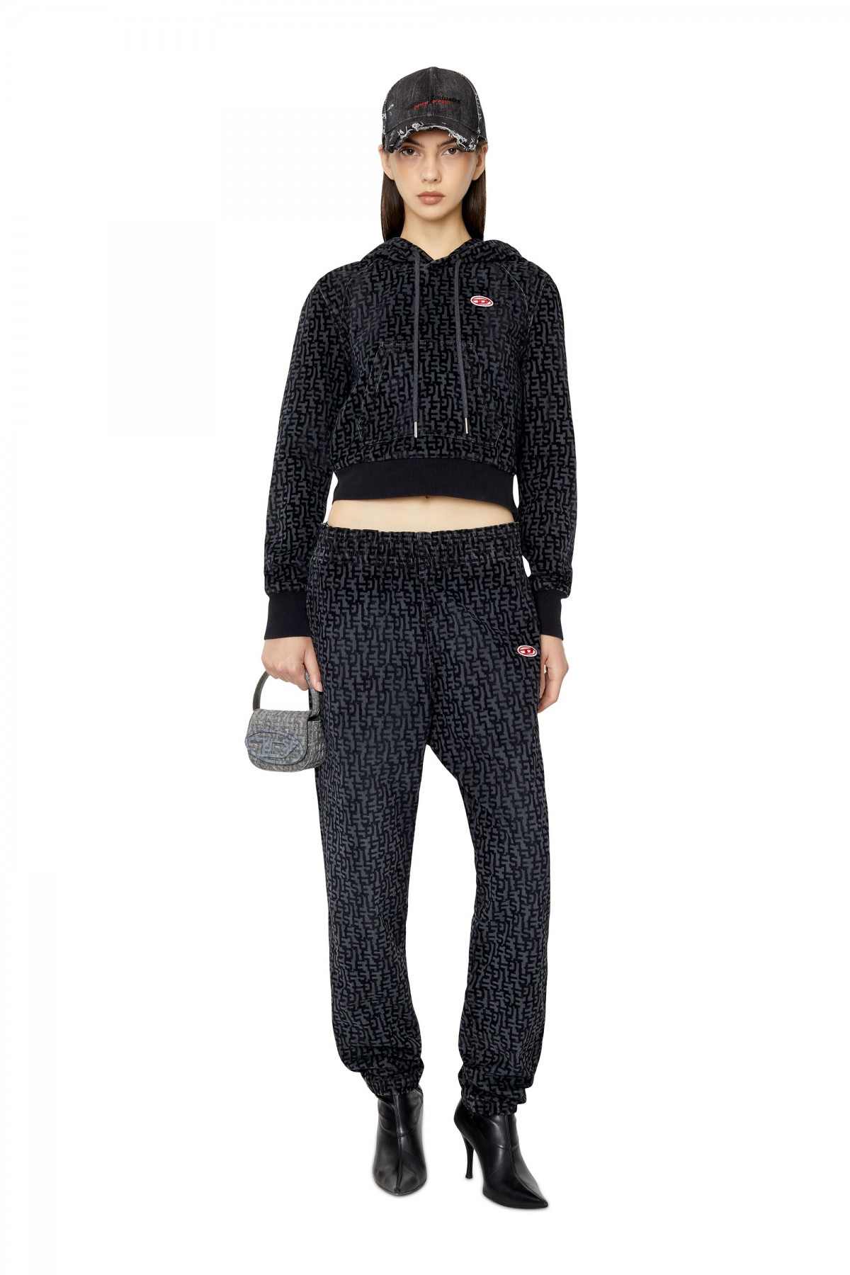 Black Monogram cropped hoodie in Track Denim