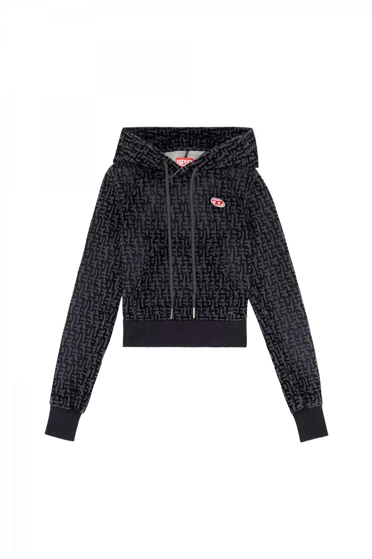 Black Monogram cropped hoodie in Track Denim
